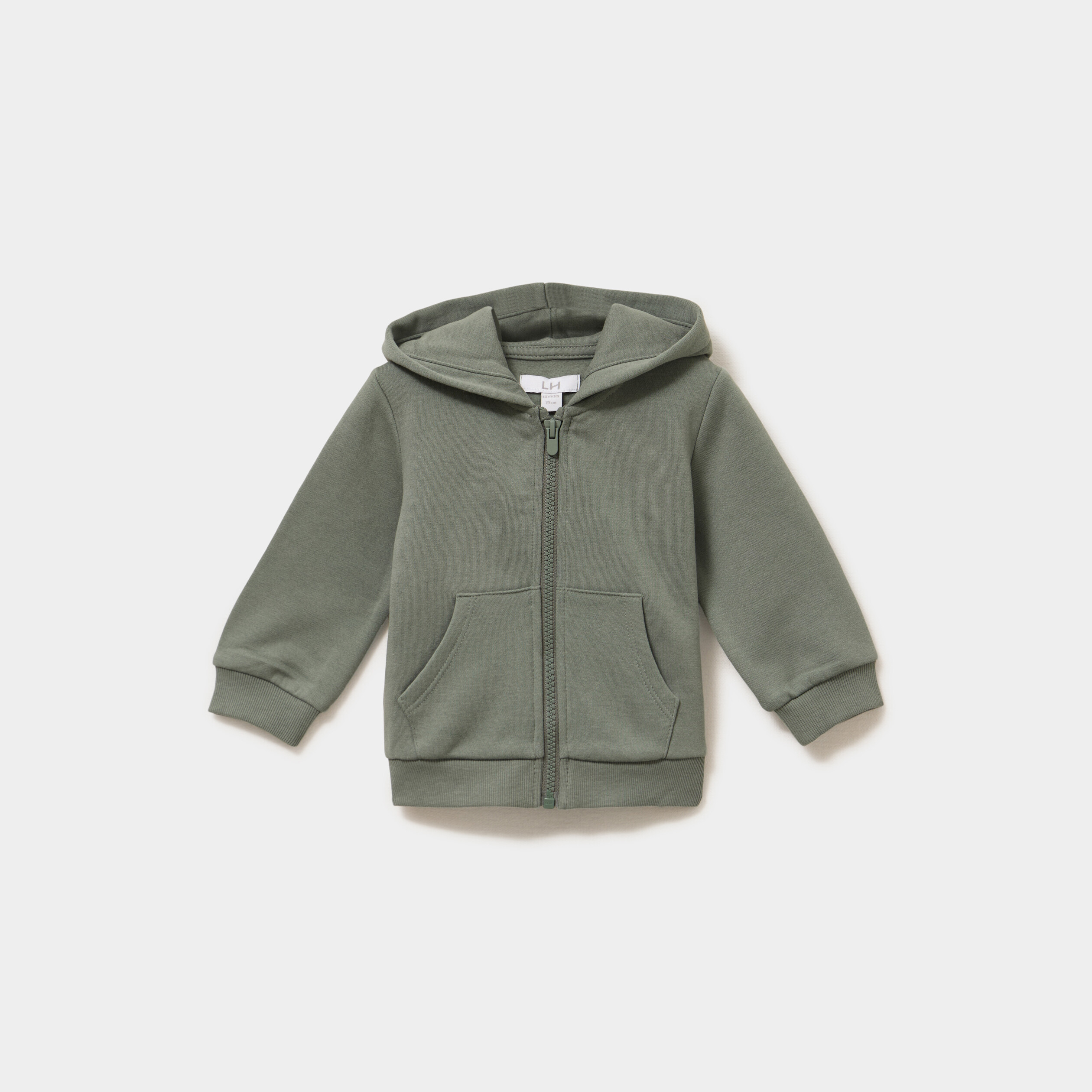 Sweat zipp&eacute; molletonn&eacute; &agrave; capuche vert kaki b&eacute;b&eacute; gar&ccedil;on