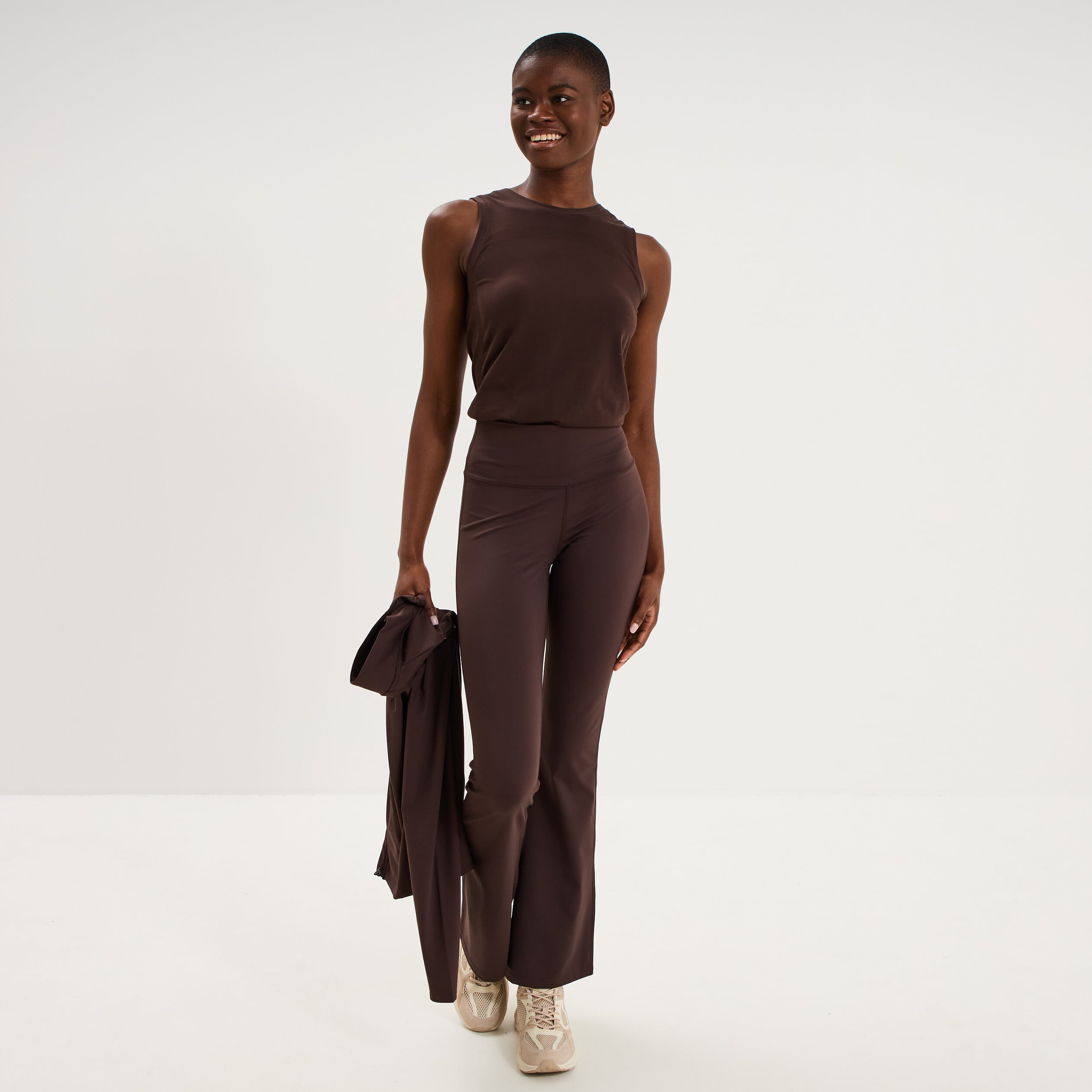 Legging de sport flare taille haute marron fonc&eacute; femme