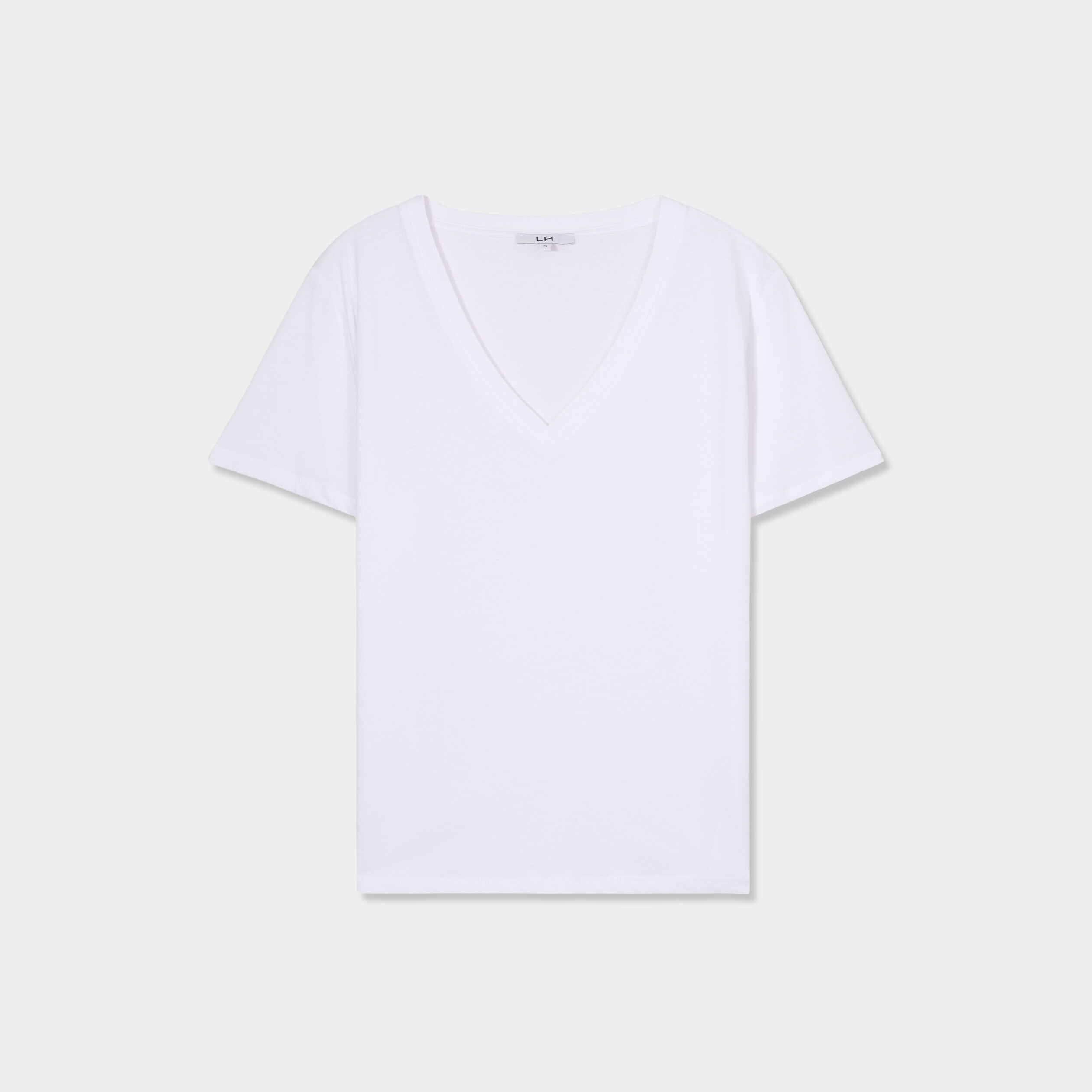 t shirt manches courtes col en v coton blanc femme T-shirt manches courtes col en V coton blanc femme