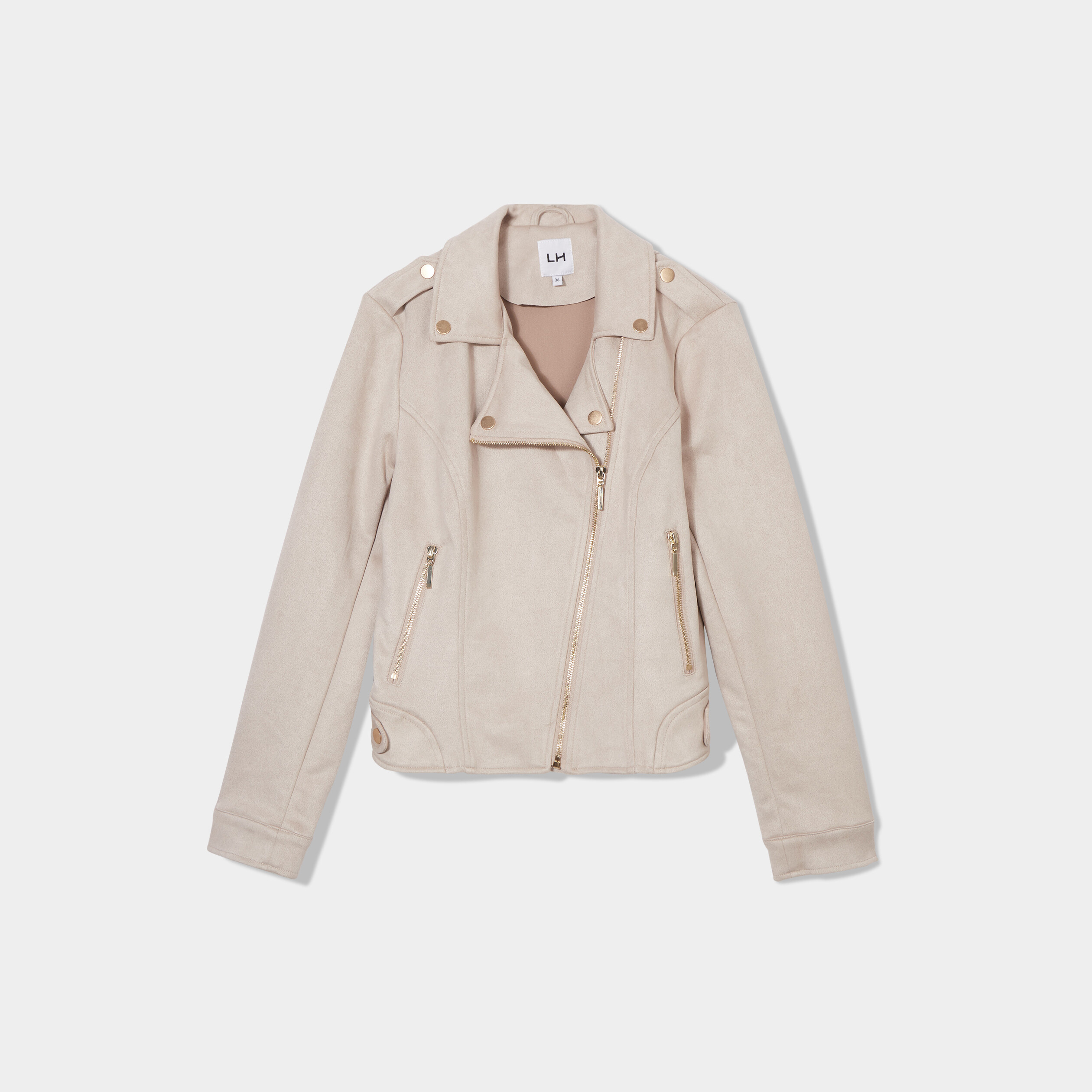 Veste courte esprit biker effet su&eacute;dine beige femme