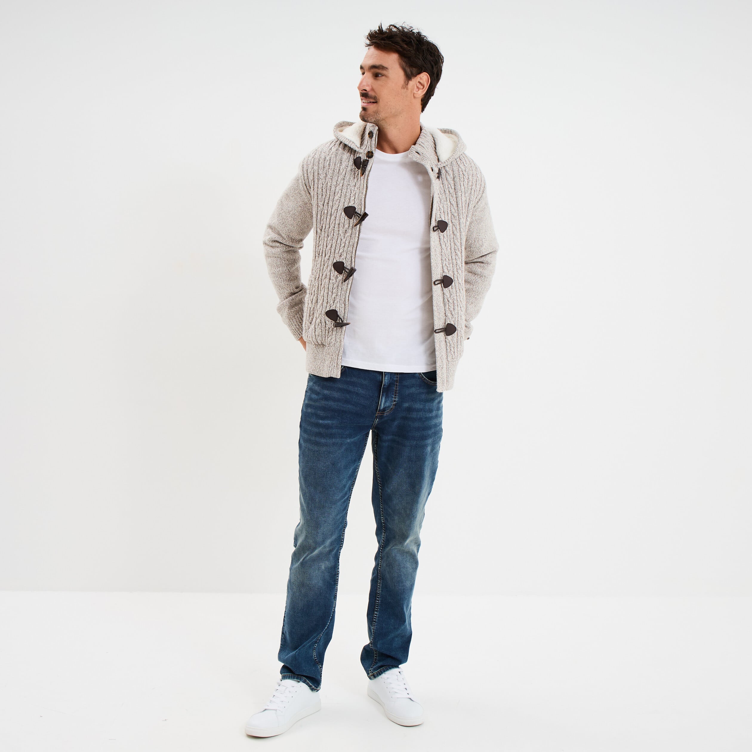 Gilet &agrave; capuche fourr&eacute;e ivoire homme