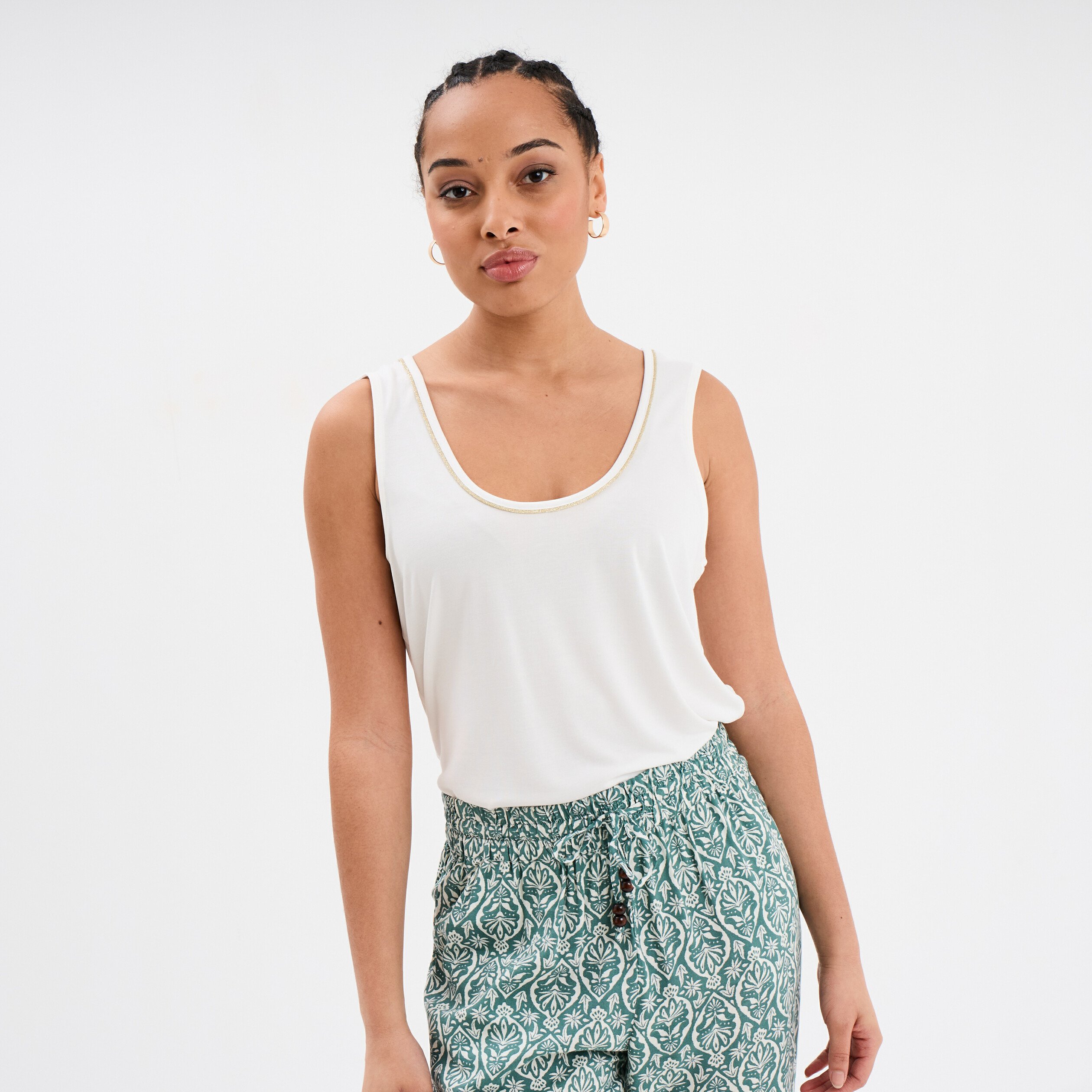 debardeur col u sans manches blanc femme Débardeur col U sans manches blanc femme