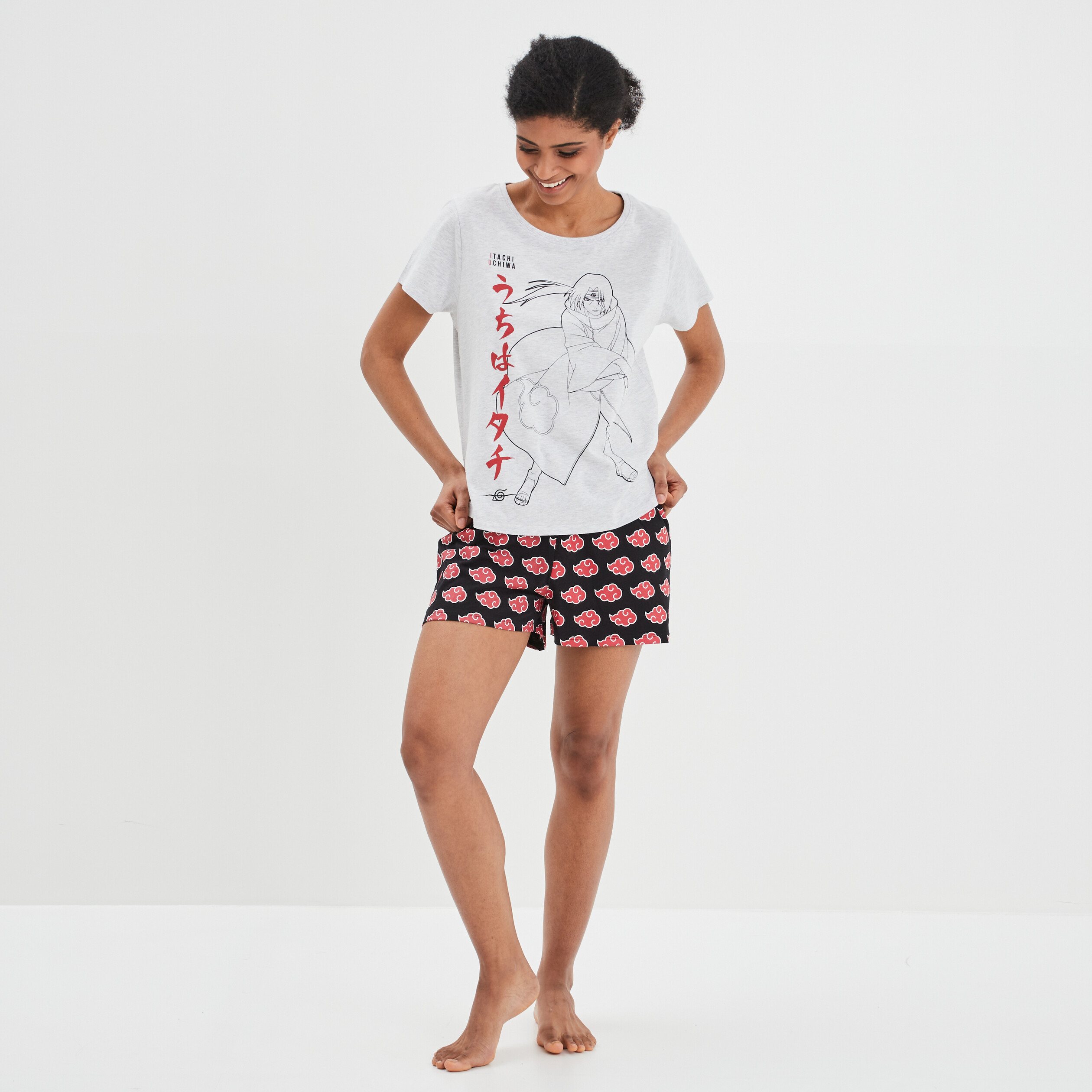 Ensemble pyjama short 2 pièces Naruto gris clair femme