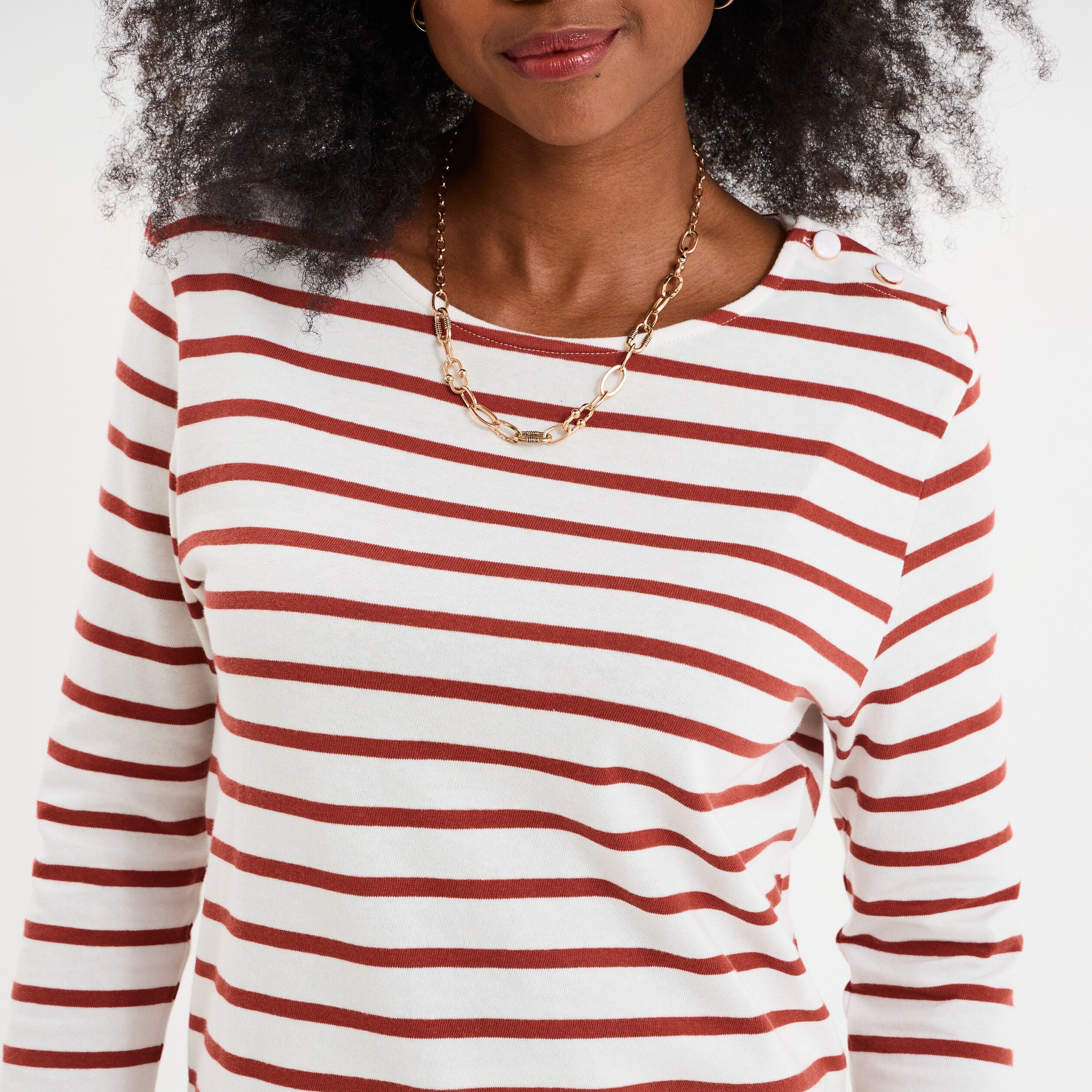 t shirt manches 34 avec boutons coton ecru femme T-shirt manches 3/4 avec boutons coton ecru femme