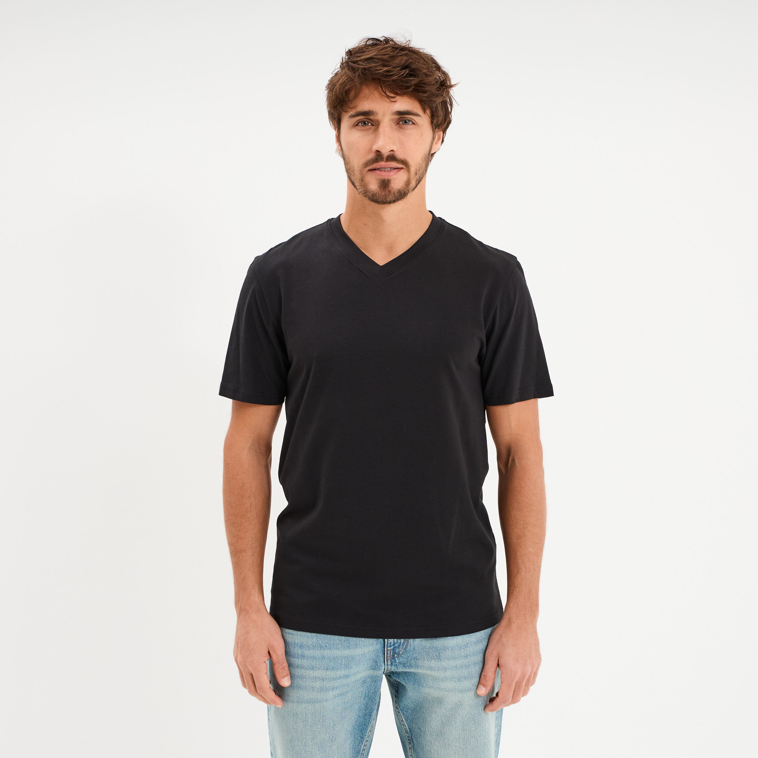 T-shirt col V slim stretch noir homme