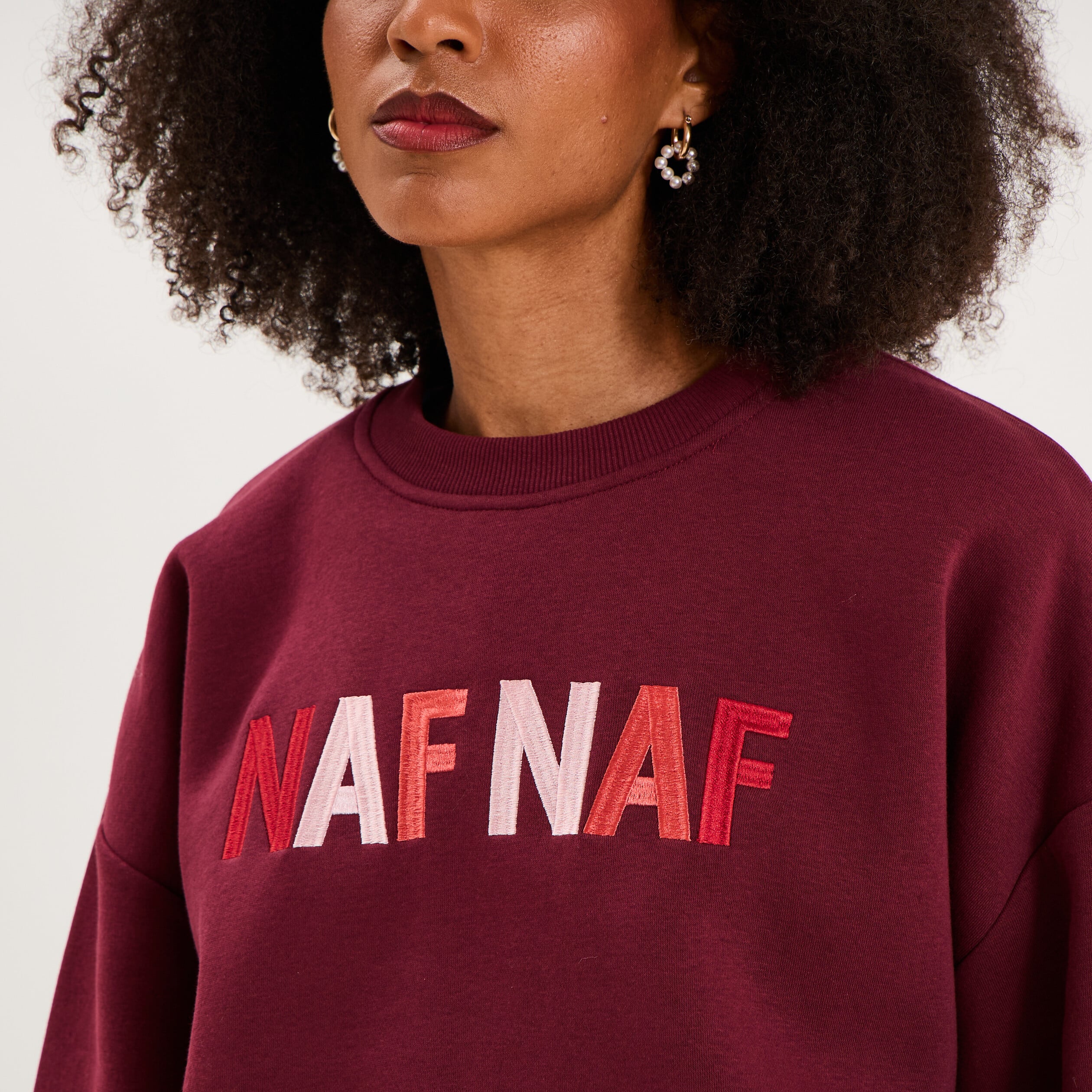 Sweat col rond logo oversize bordeaux femme