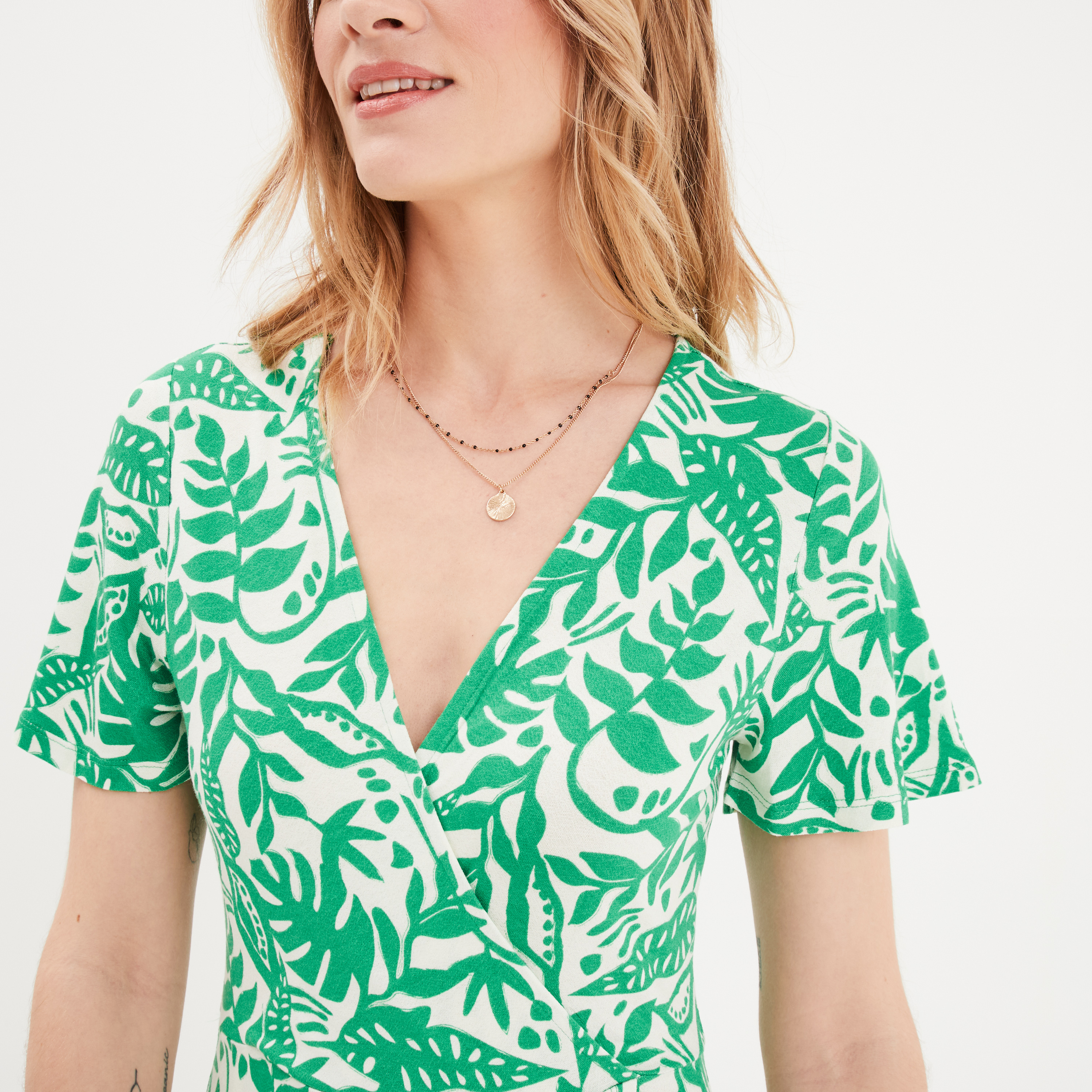 Robe patineuse manches courtes vert femme