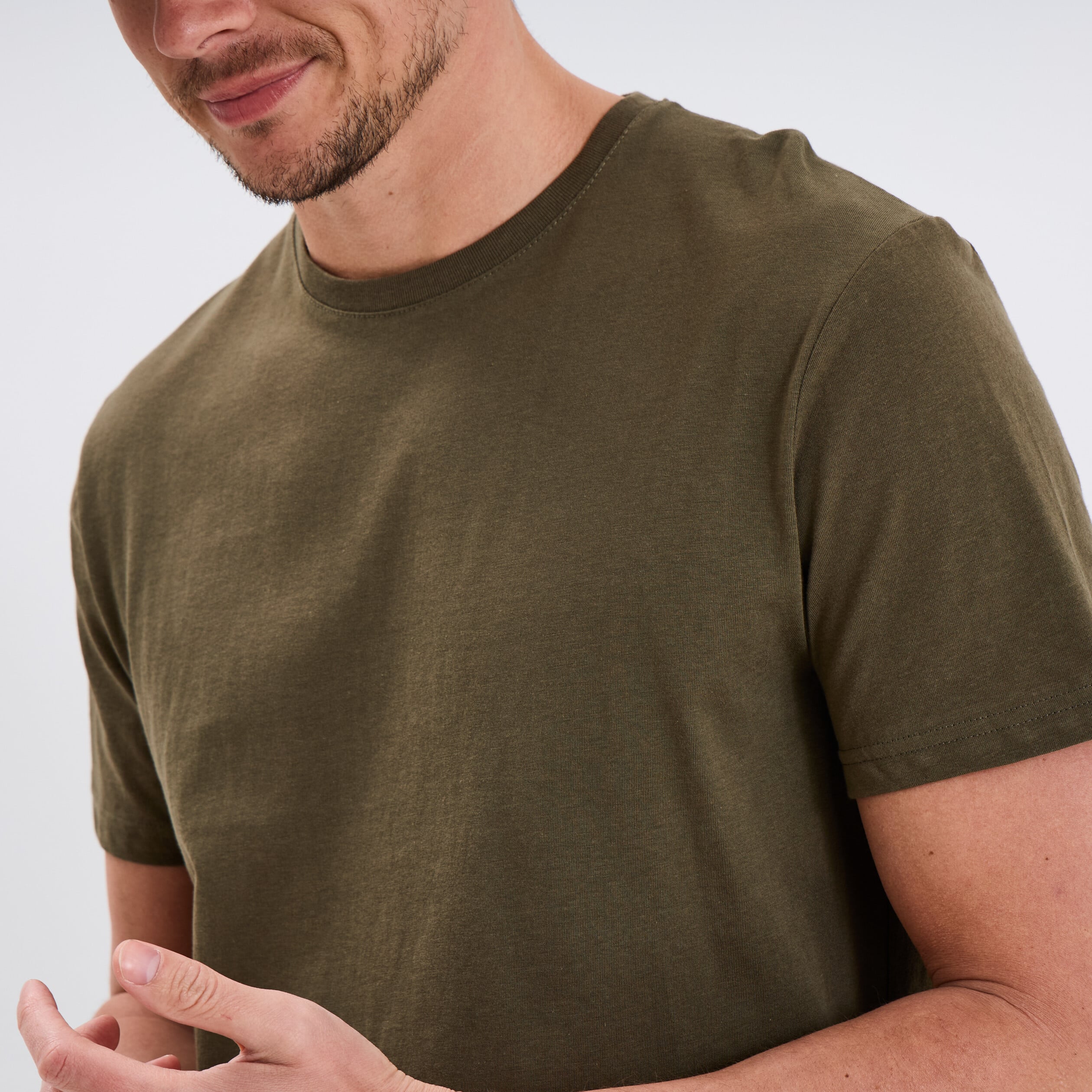 T-shirt droit en coton manches courtes vert kaki homme