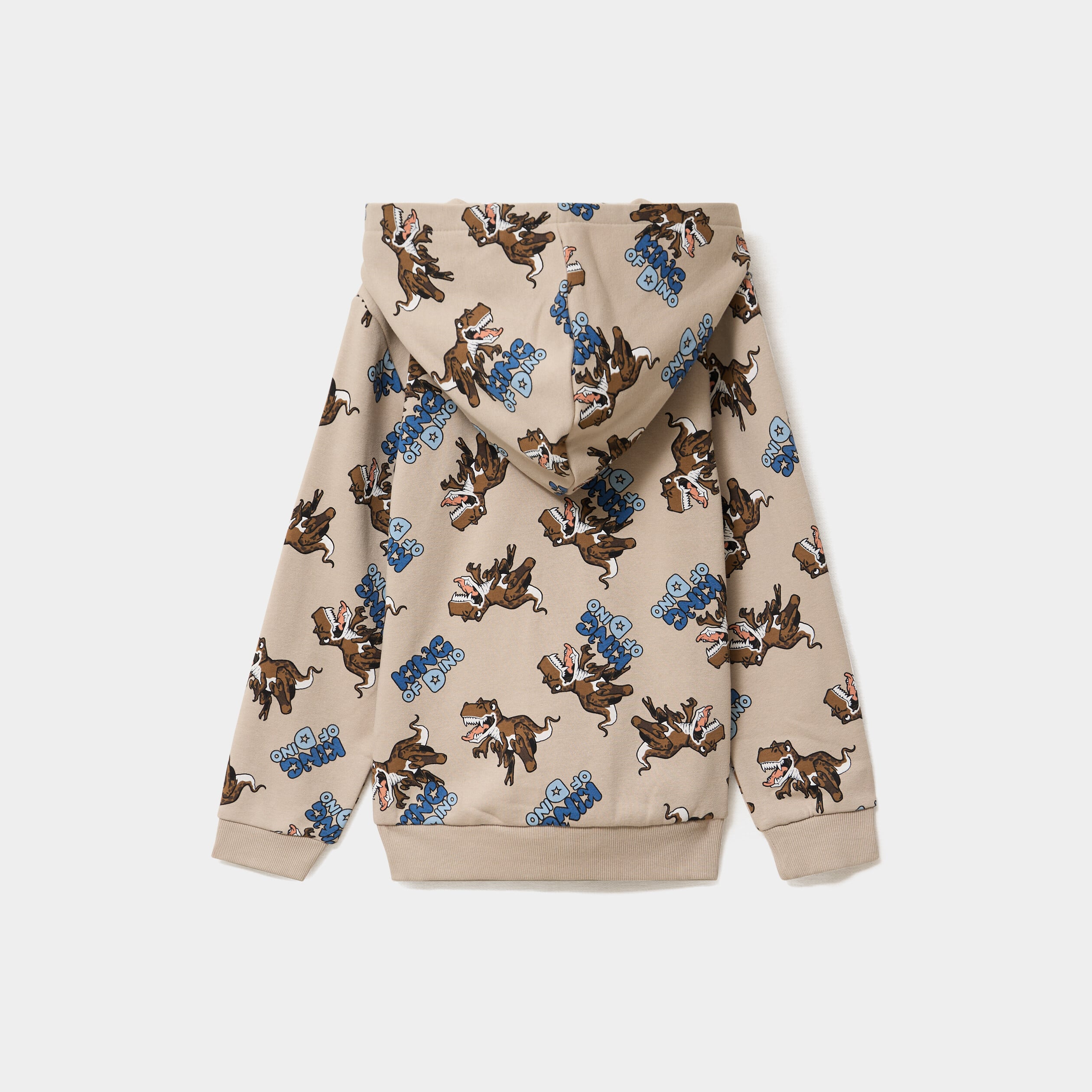 Sweat zipp&eacute; &agrave; capuche molleton imprim&eacute; beige gar&ccedil;on