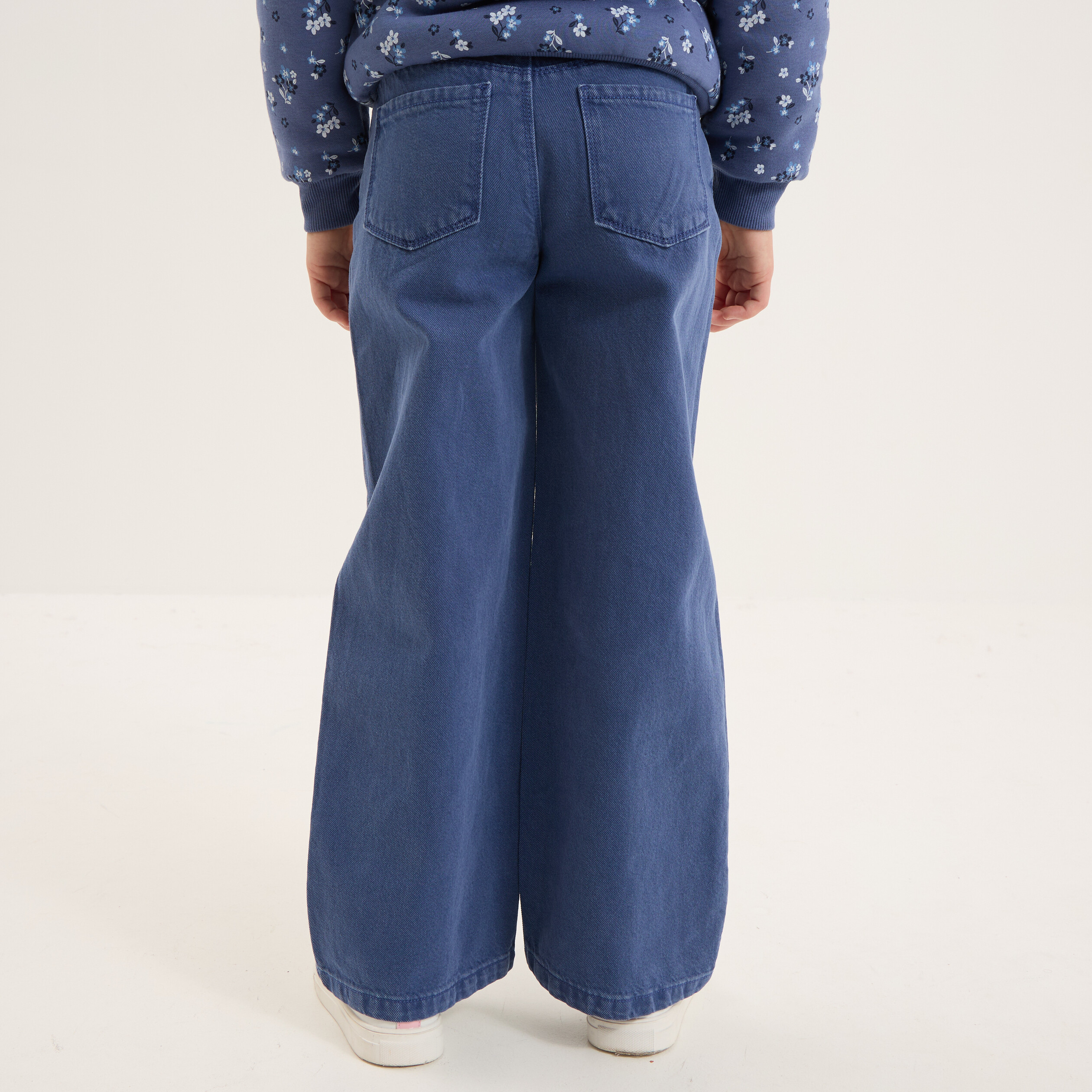 pantalon large 5 poches coton creeks bleu gris fille Pantalon large 5 poches coton Creeks bleu gris fille