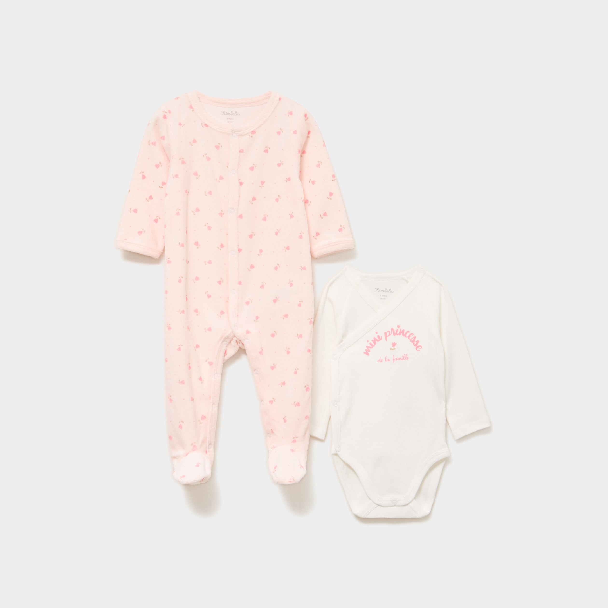 Ensemble body et dors-bien effet velours rose clair b&eacute;b&eacute;