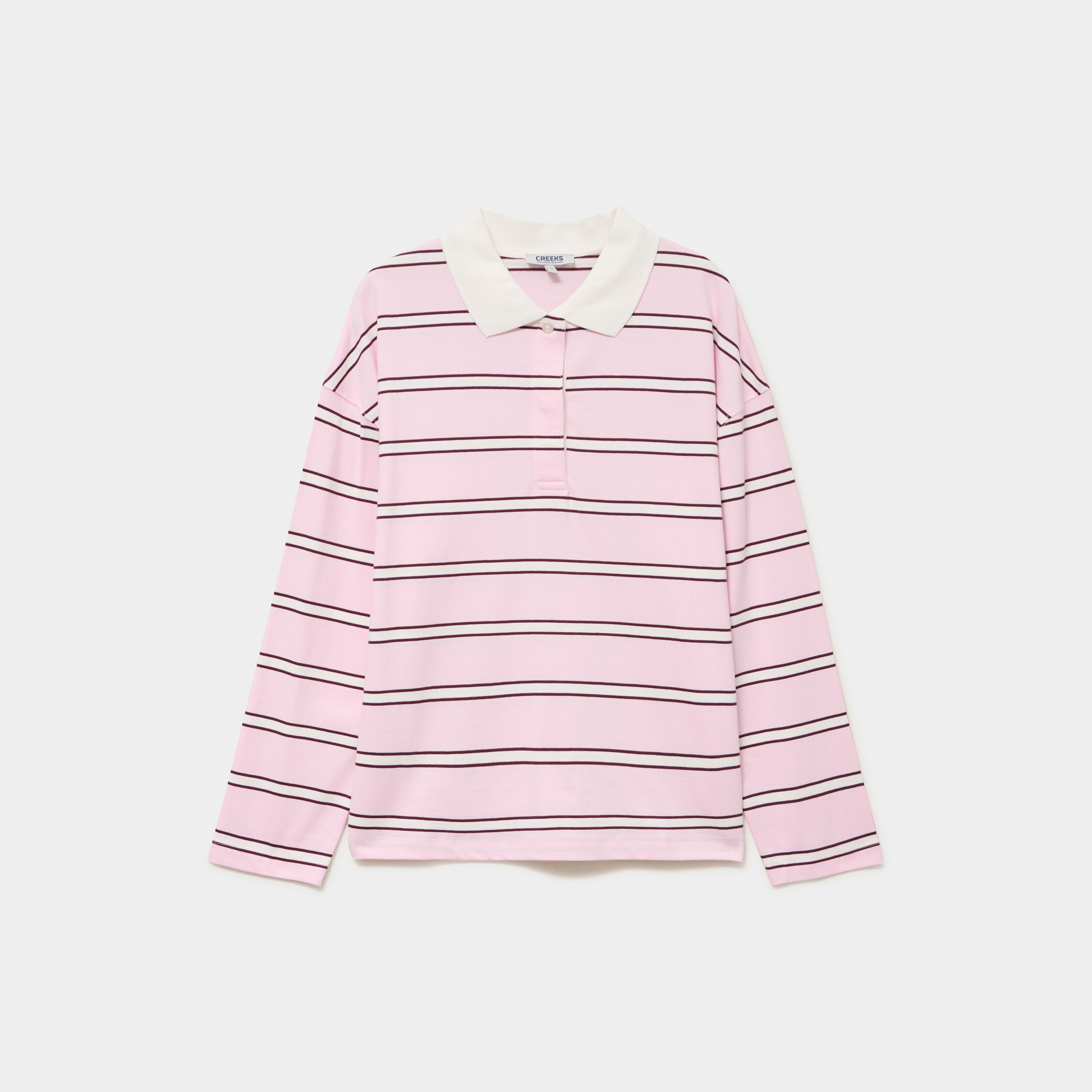 Polo manches longues coton rose pastel femme