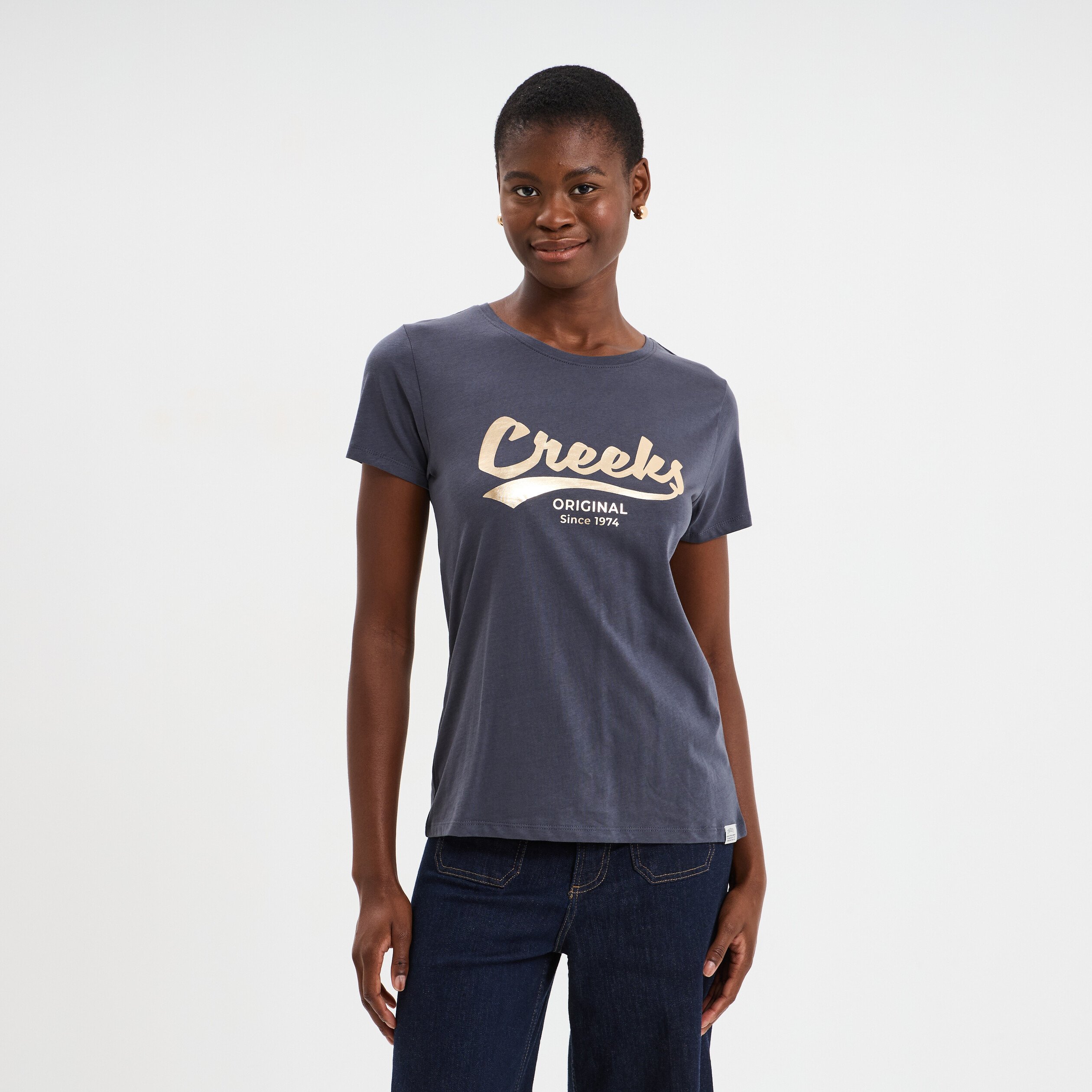 t shirt col rond manches courtes creeks bleu fonce femme T-shirt col rond manches courtes Creeks bleu foncé femme