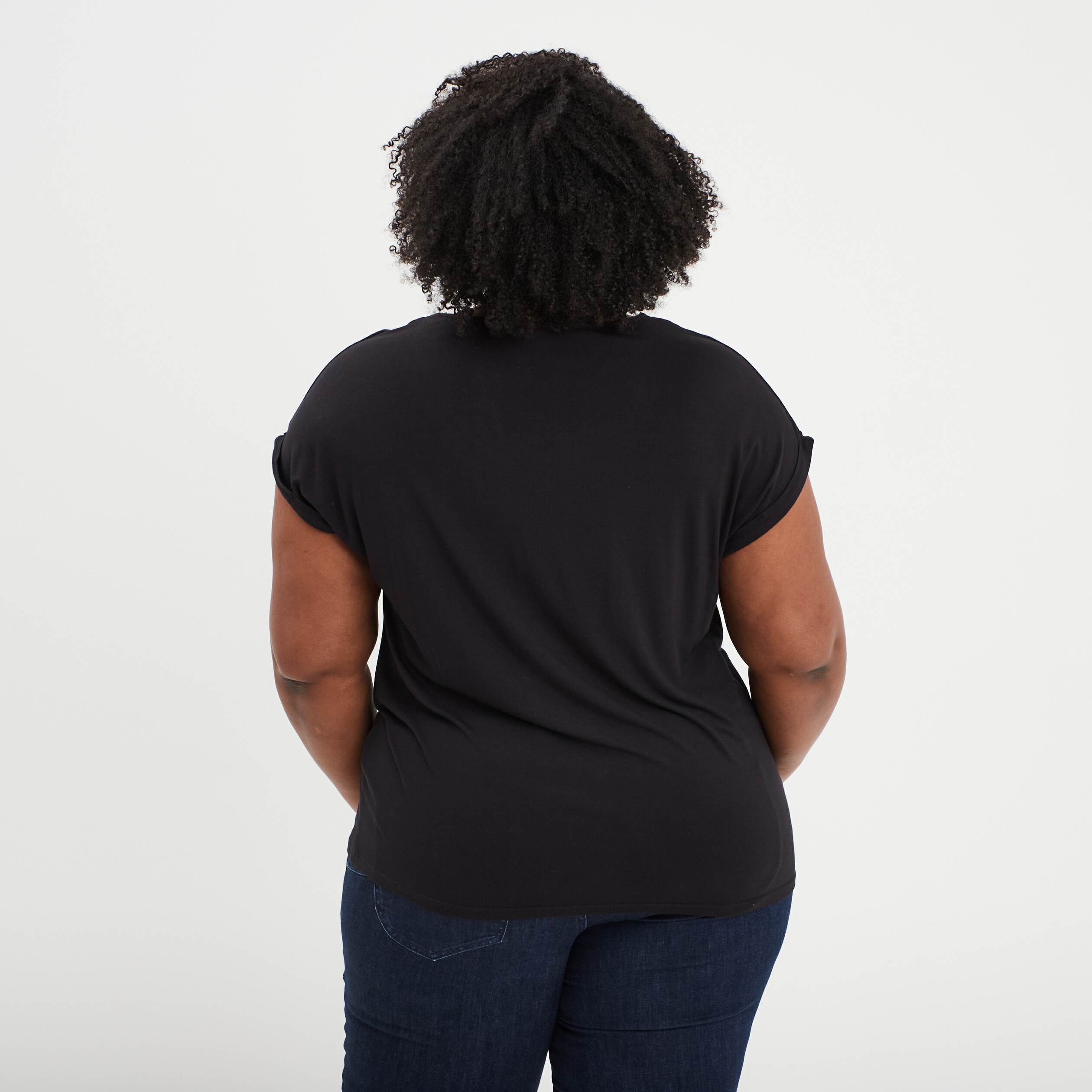 T-shirt col V dentelle noir femme grande taille