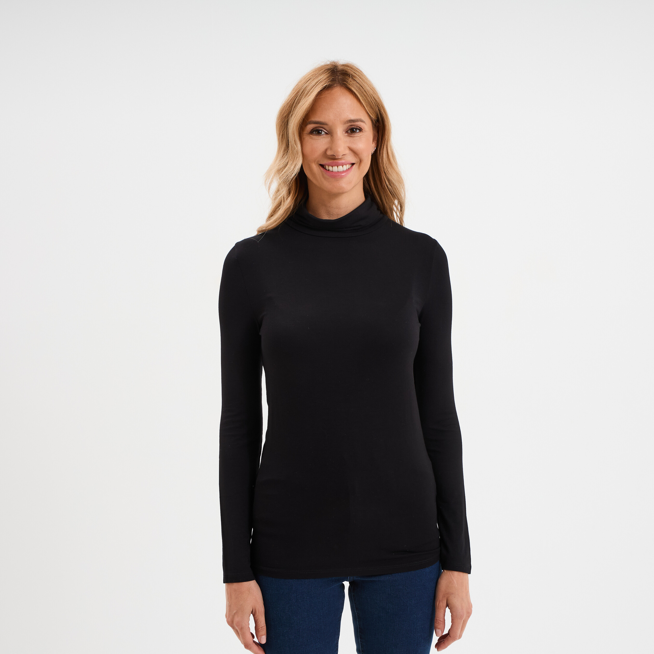 T-shirt manches longues col roulé noir femme