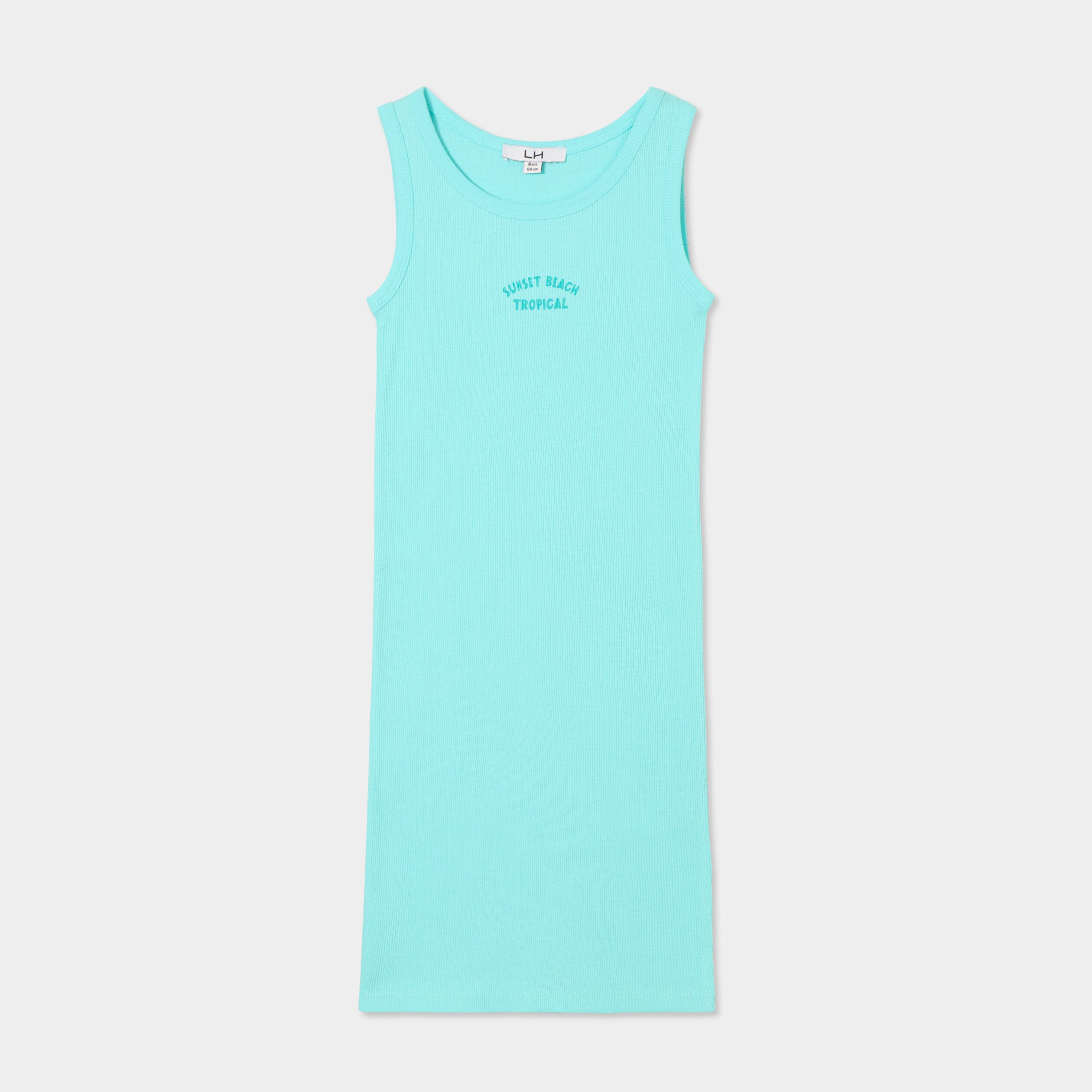 robe maille cotelee sans manches coton bleu turquoise fille Robe maille côtelée sans manches coton bleu turquoise fille