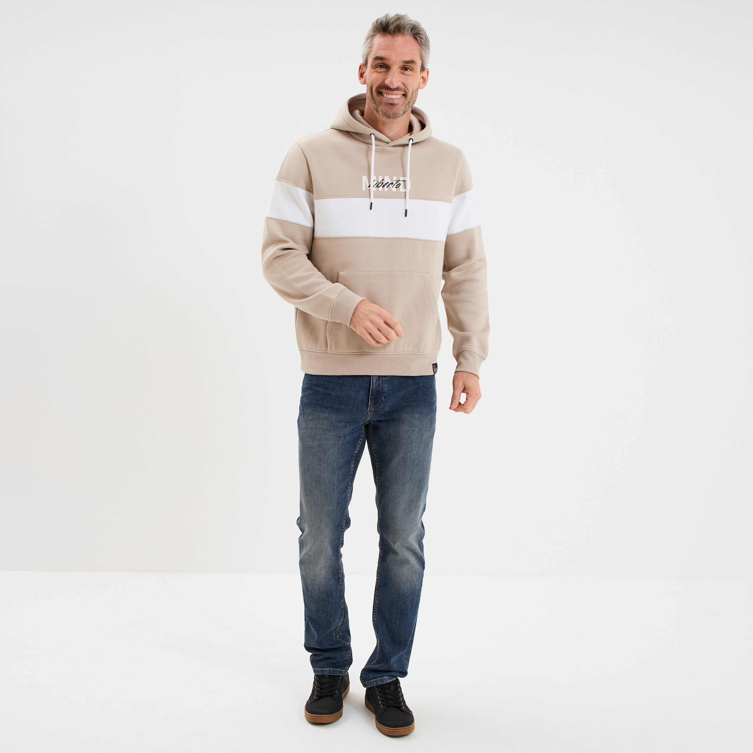 Sweat hoodie molleton manches longues gris clair homme