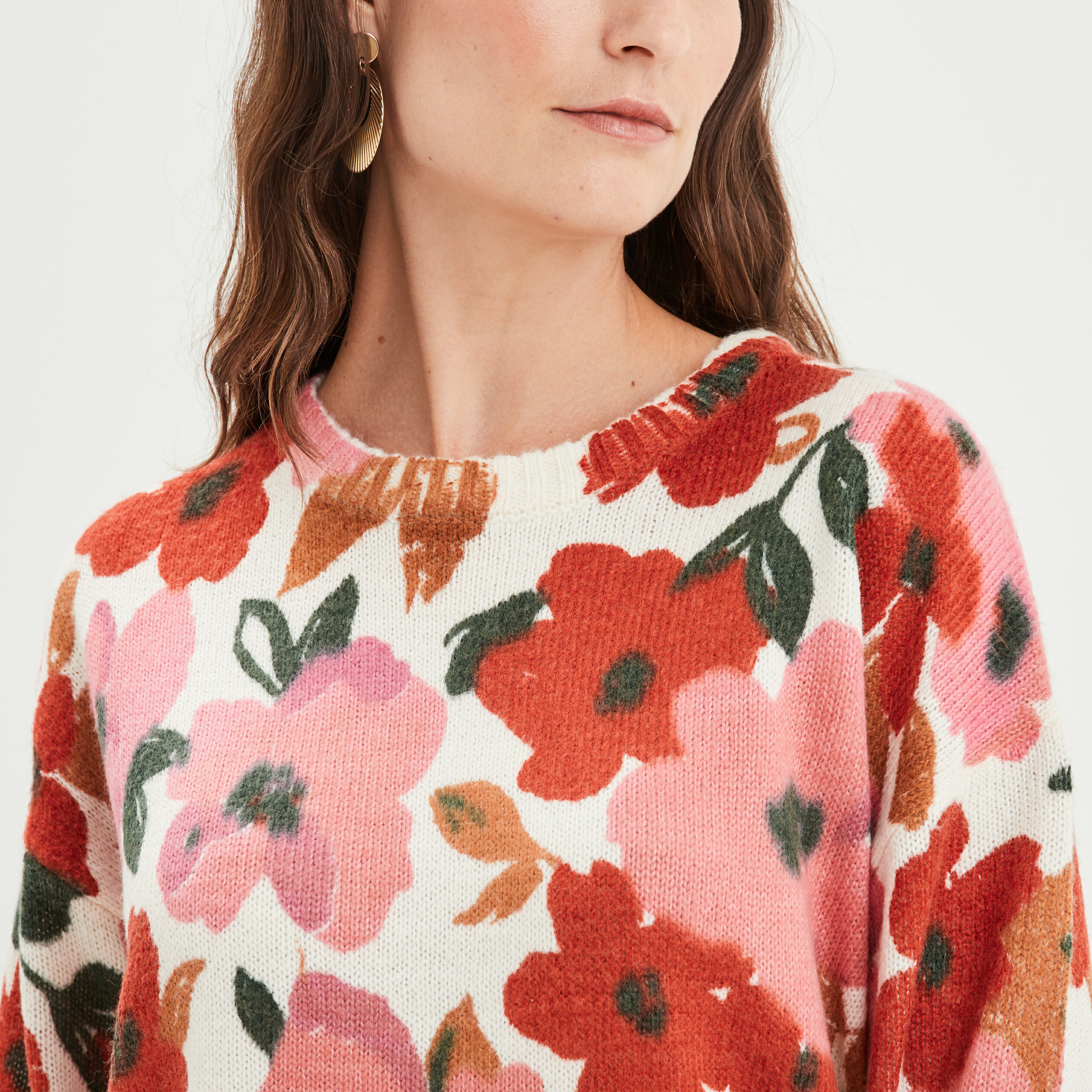 Pull col rond manches longues multicolore femme