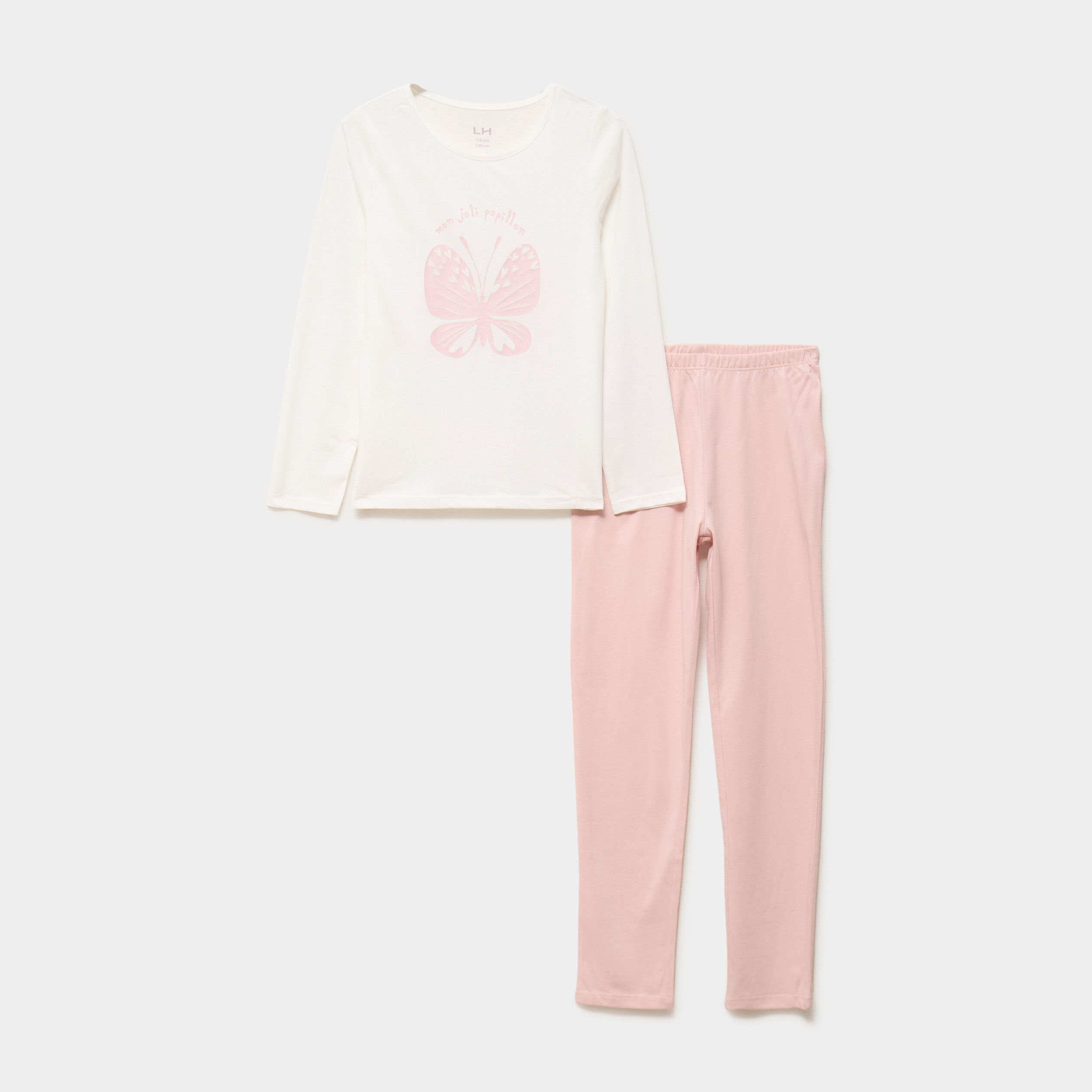 Ensemble pyjama pantalon t-shirt coton blanc fille