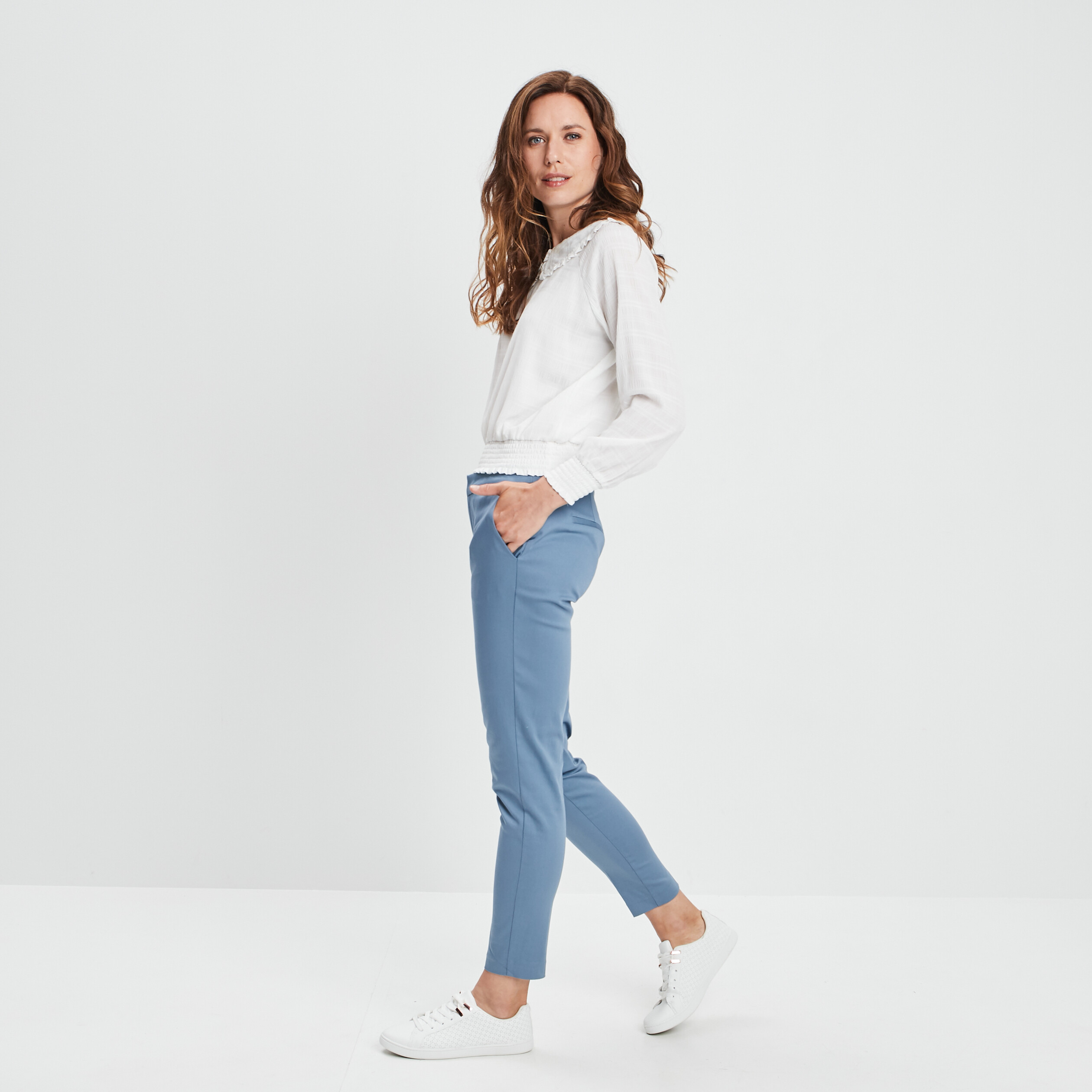 pantalon cigarette taille normale bleu gris femme Pantalon cigarette taille normale bleu gris femme