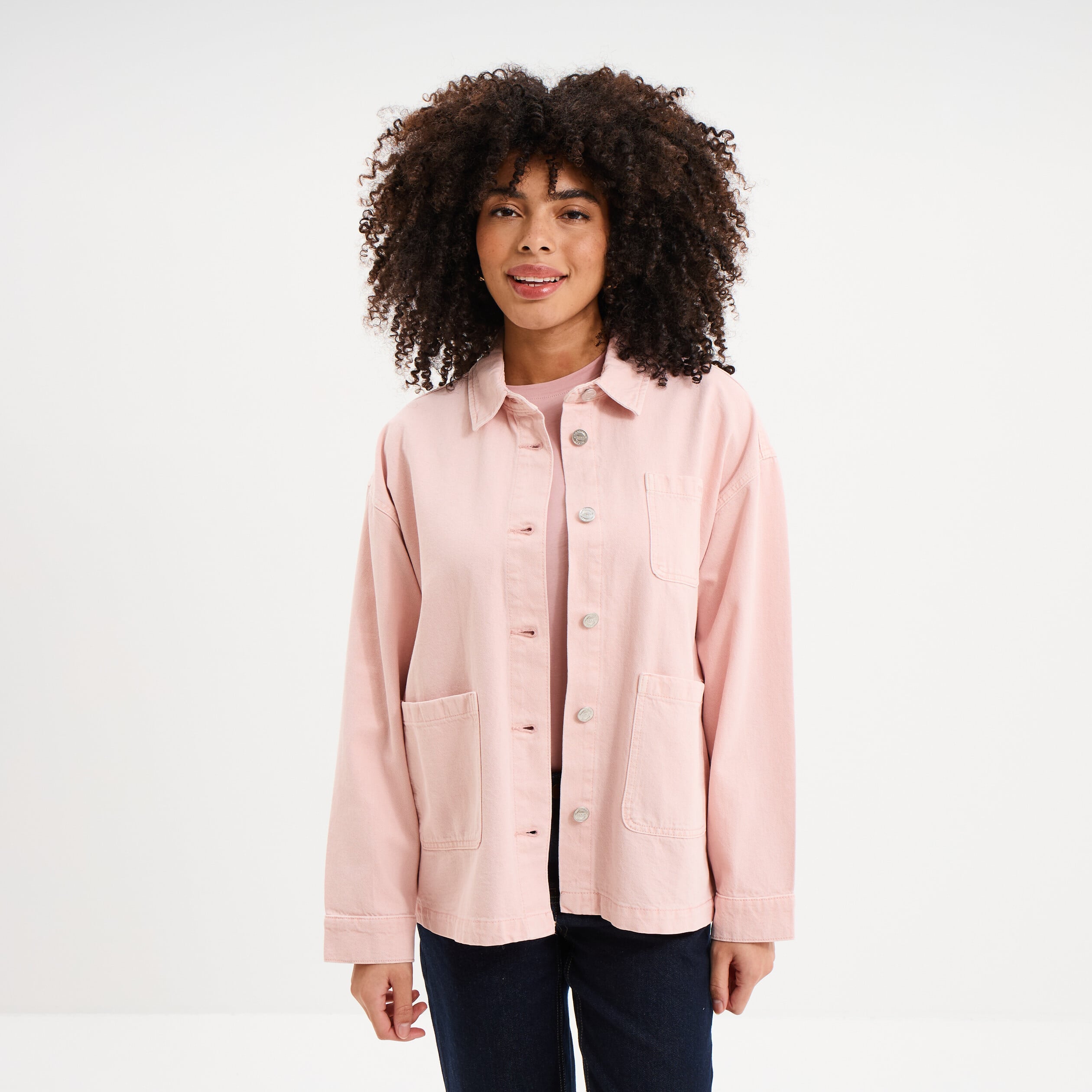 Veste surchemise oversize coton rose clair femme