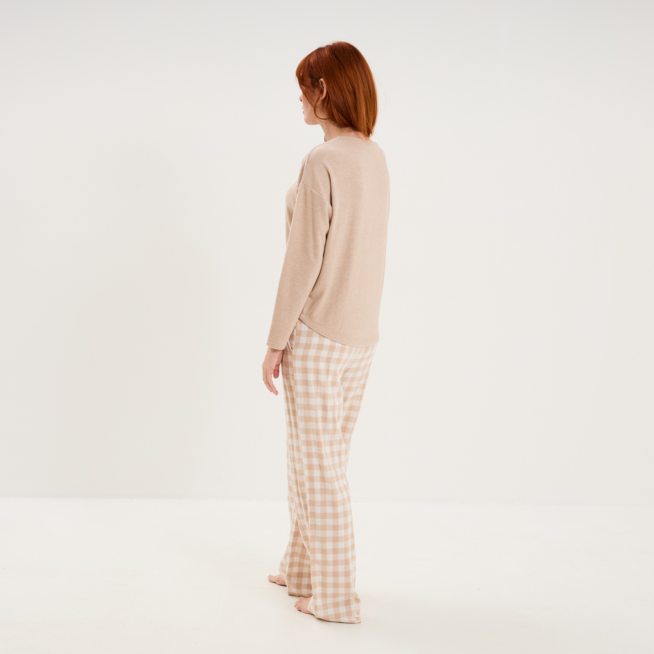 Pyjama pantalon manches longues beige clair femme