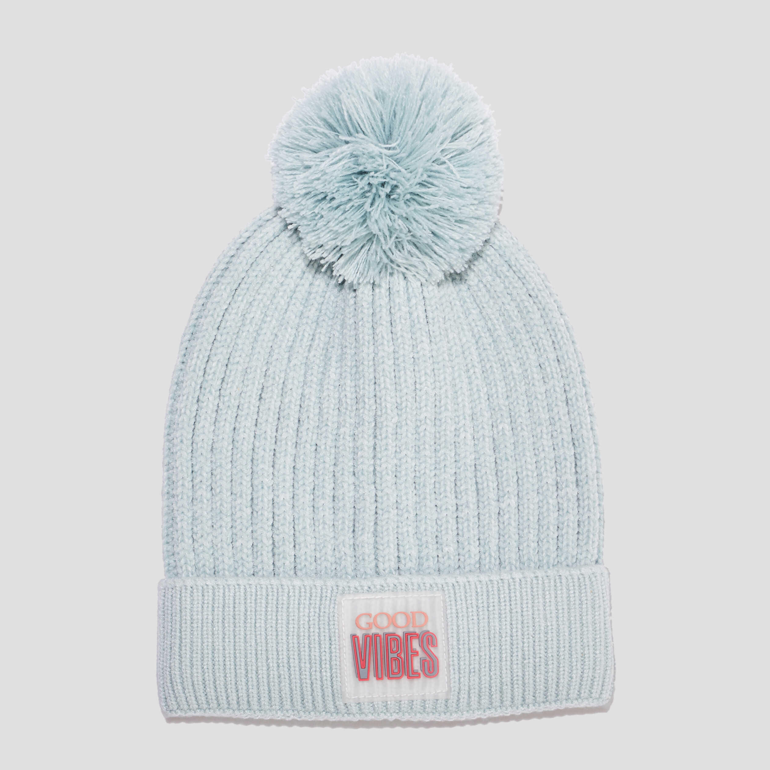Bonnet tricoté à pompon vert pastel fille