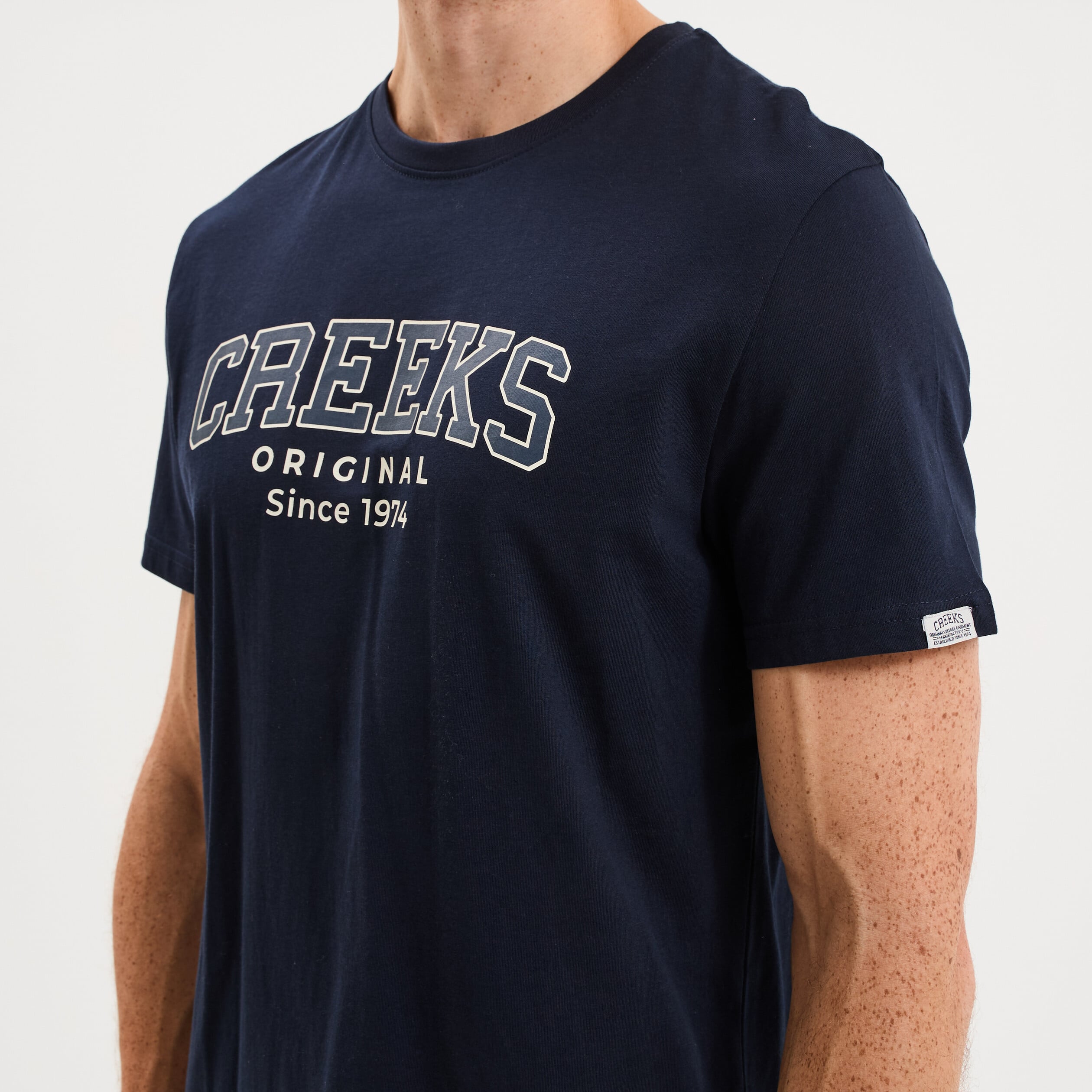 T-shirt col rond manches courtes coton bleu marine homme