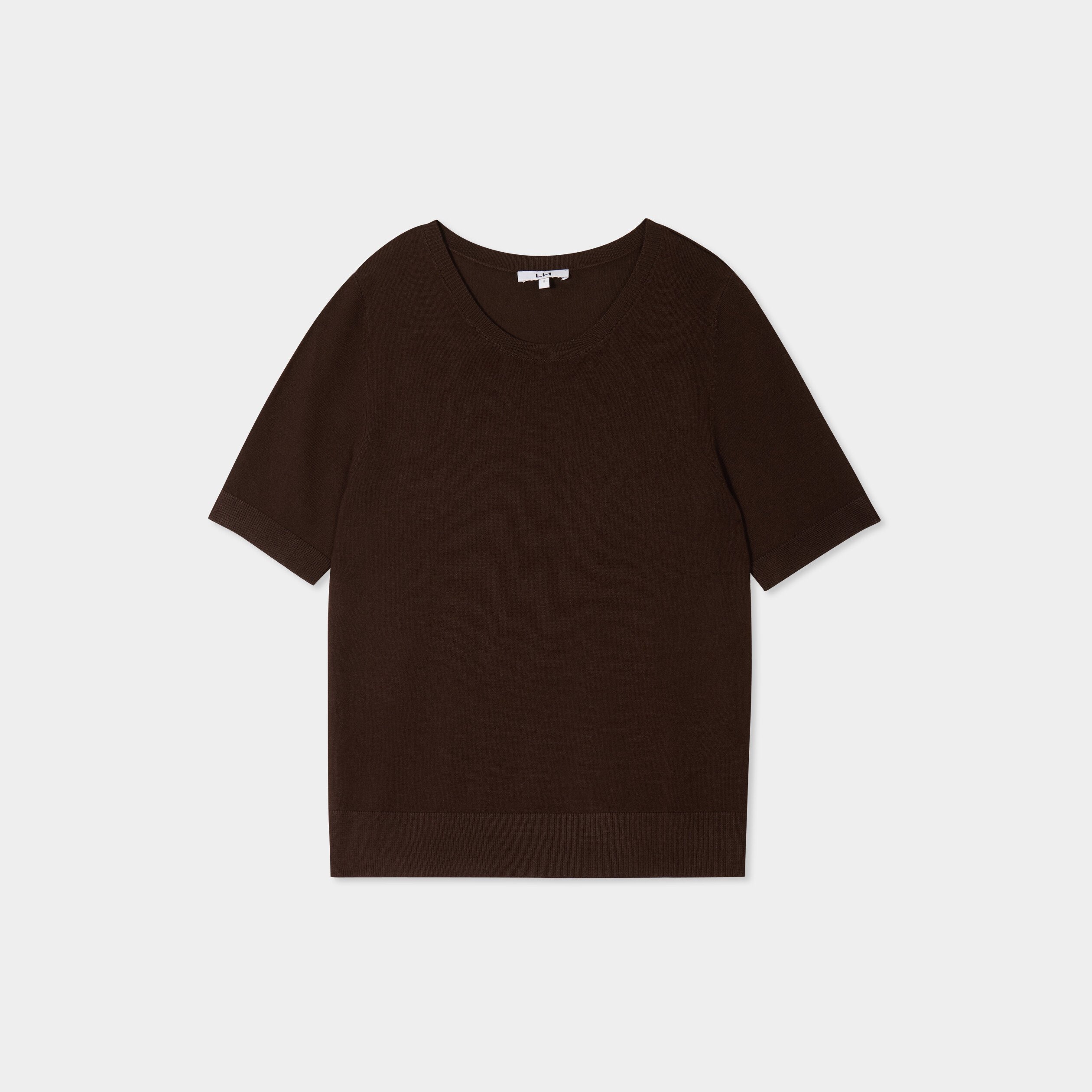 Marron Foncé Hm Sweat Homme Fine Knit Pull Manches Courtes H&m