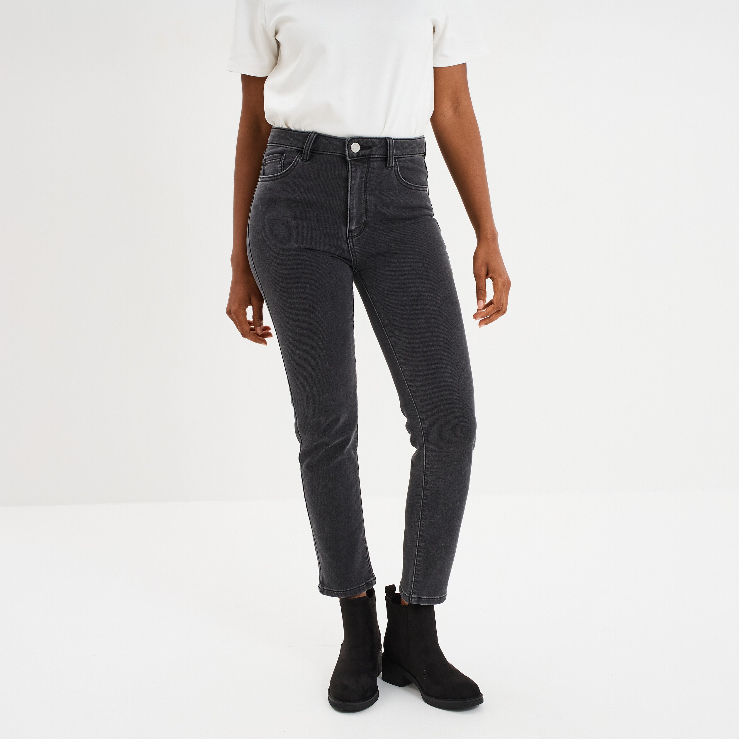 jean stretch slim 78 eme denim noir femme Jean stretch slim 7/8 ème denim noir femme