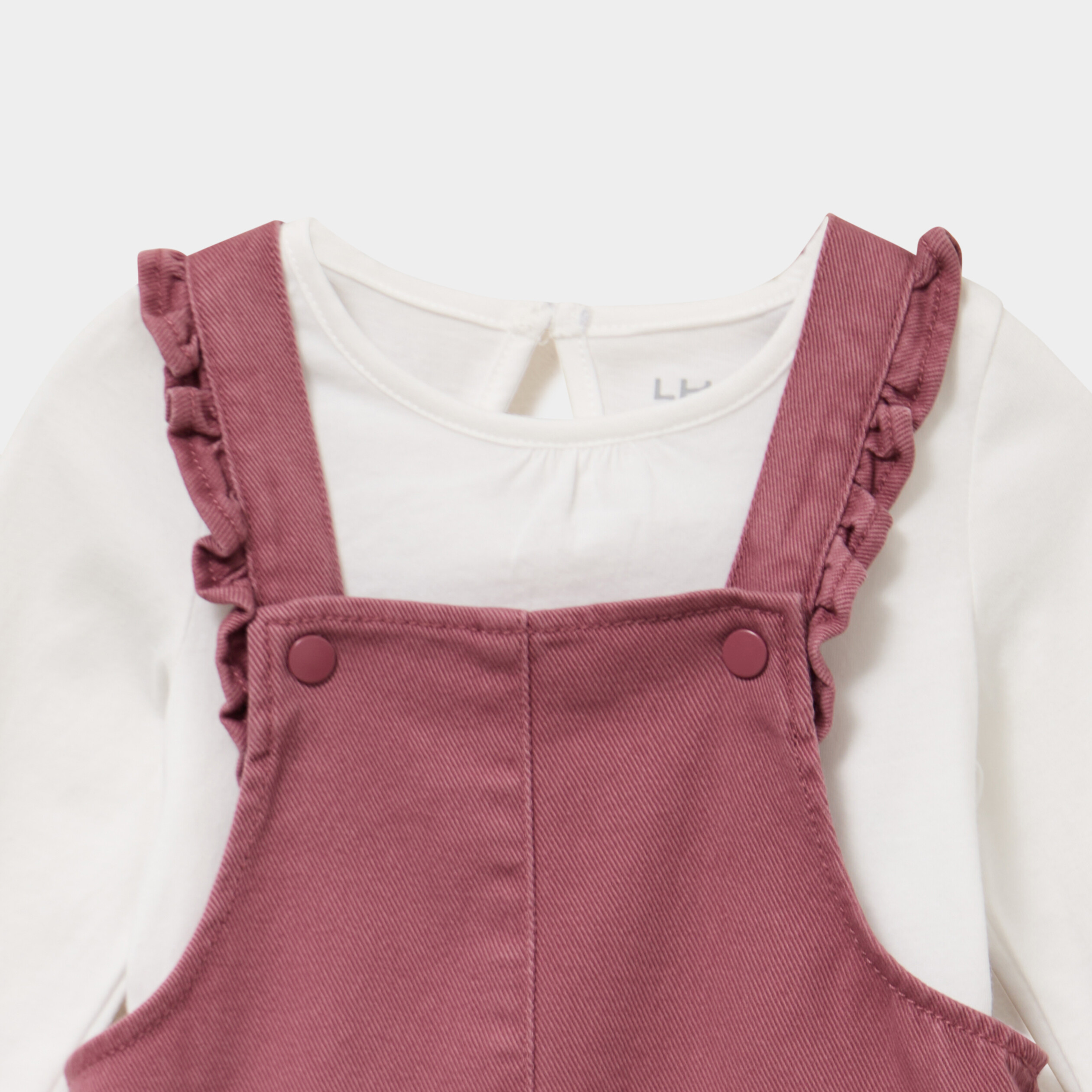 Ensemble 3 pi&egrave;ces avec robe salopette bordeaux b&eacute;b&eacute; fille