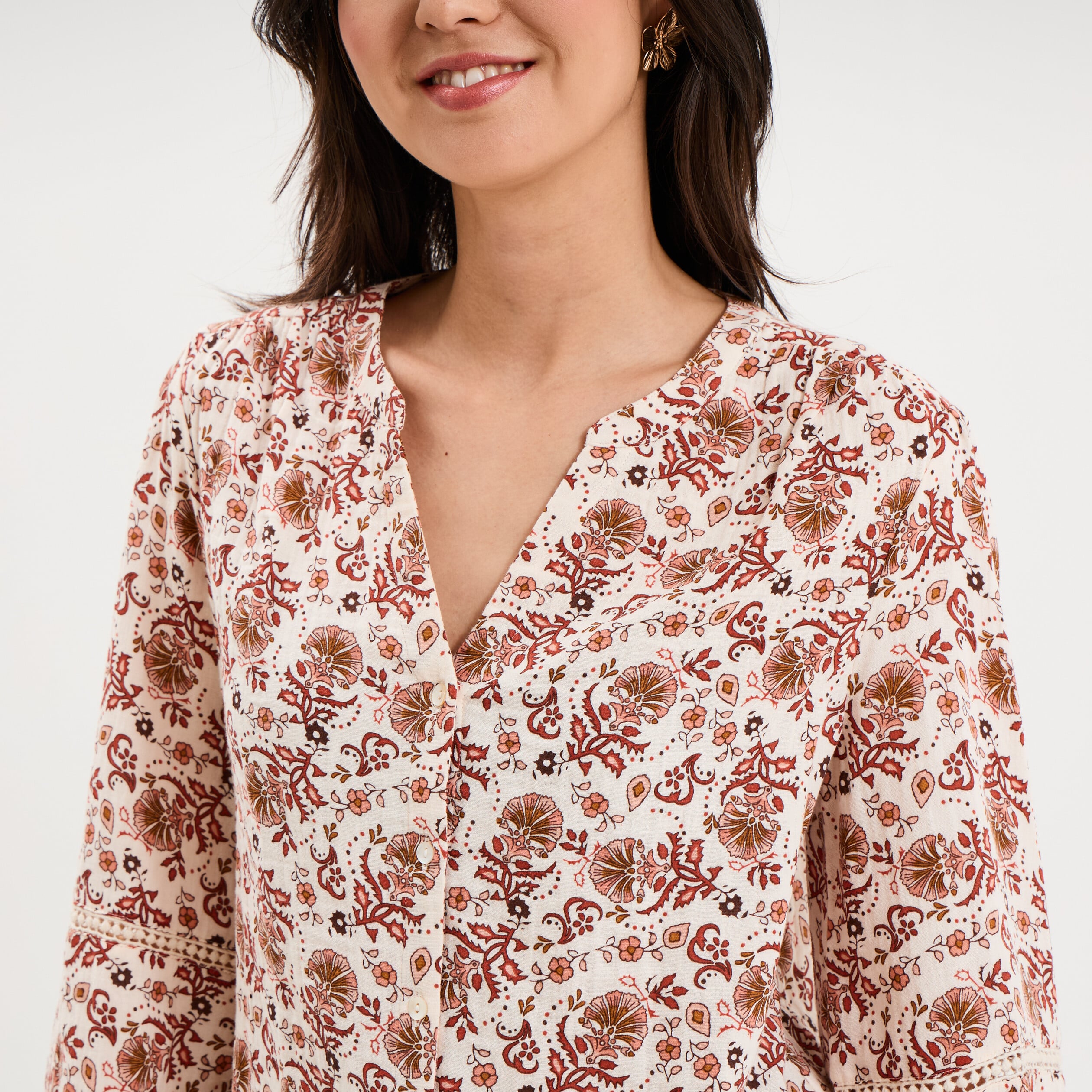 Blouse manches ballons coton ecru femme
