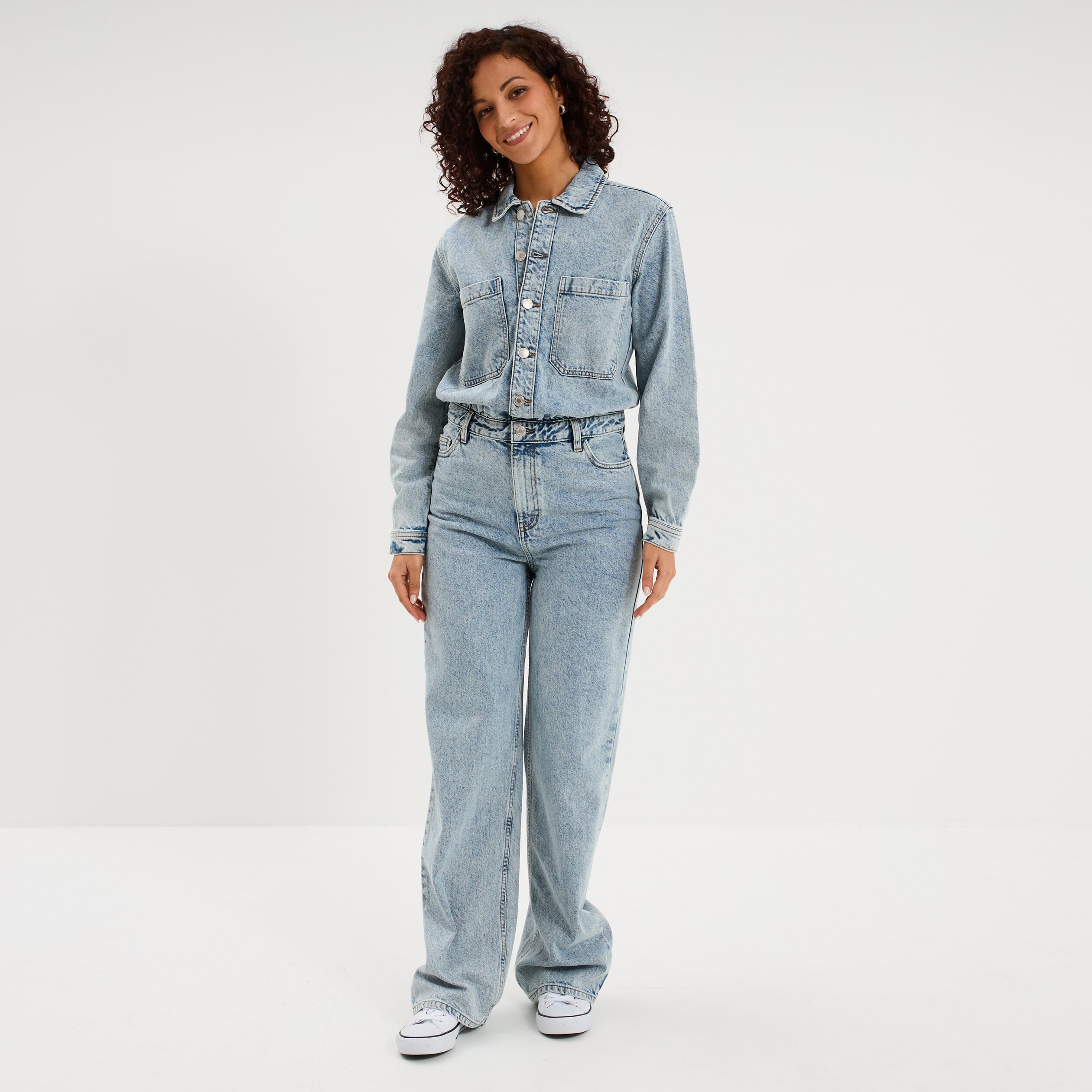 Combinaison pantalon en jean coton denim double stone femme