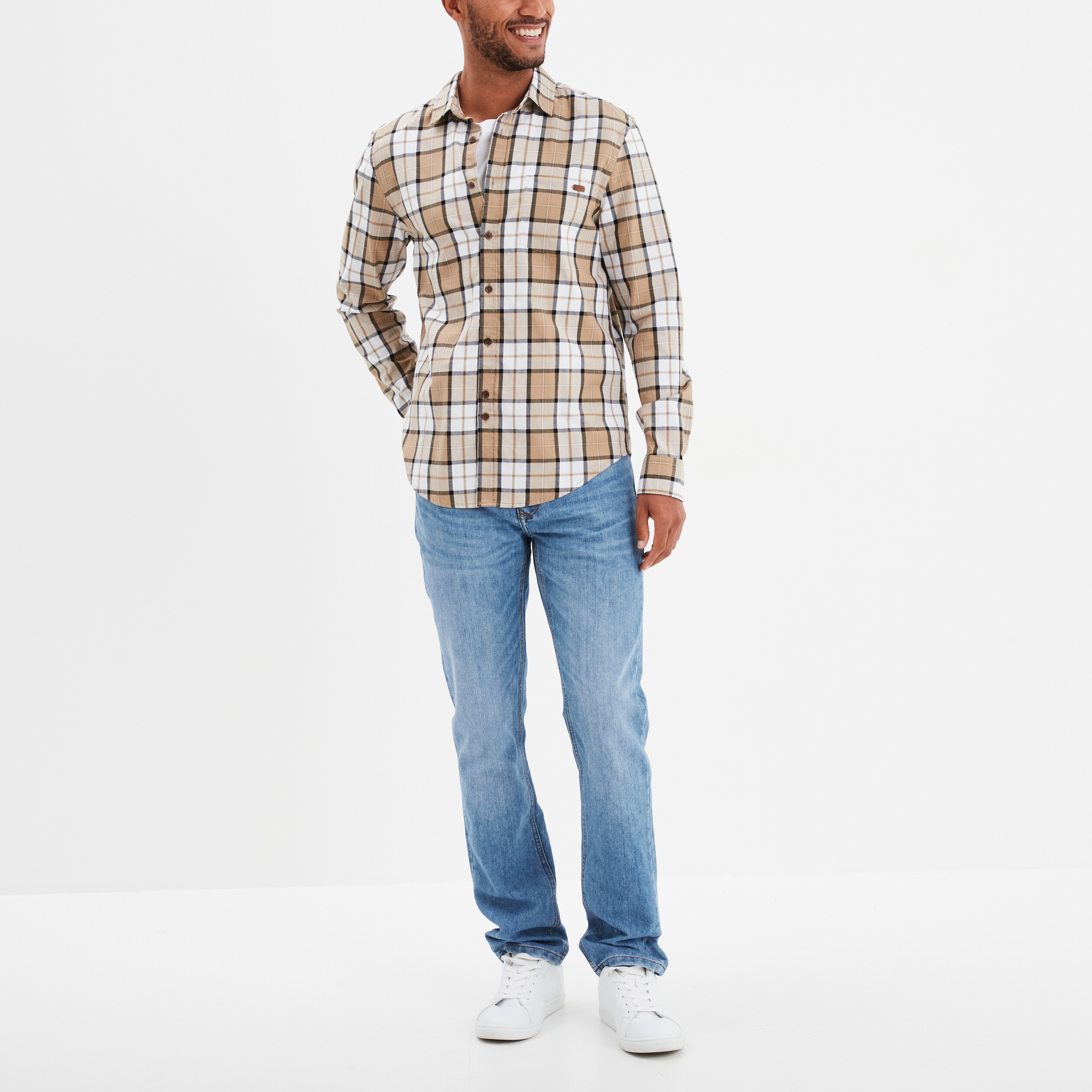 chemise droite manches retroussees beige homme Chemise droite manches retroussées beige homme