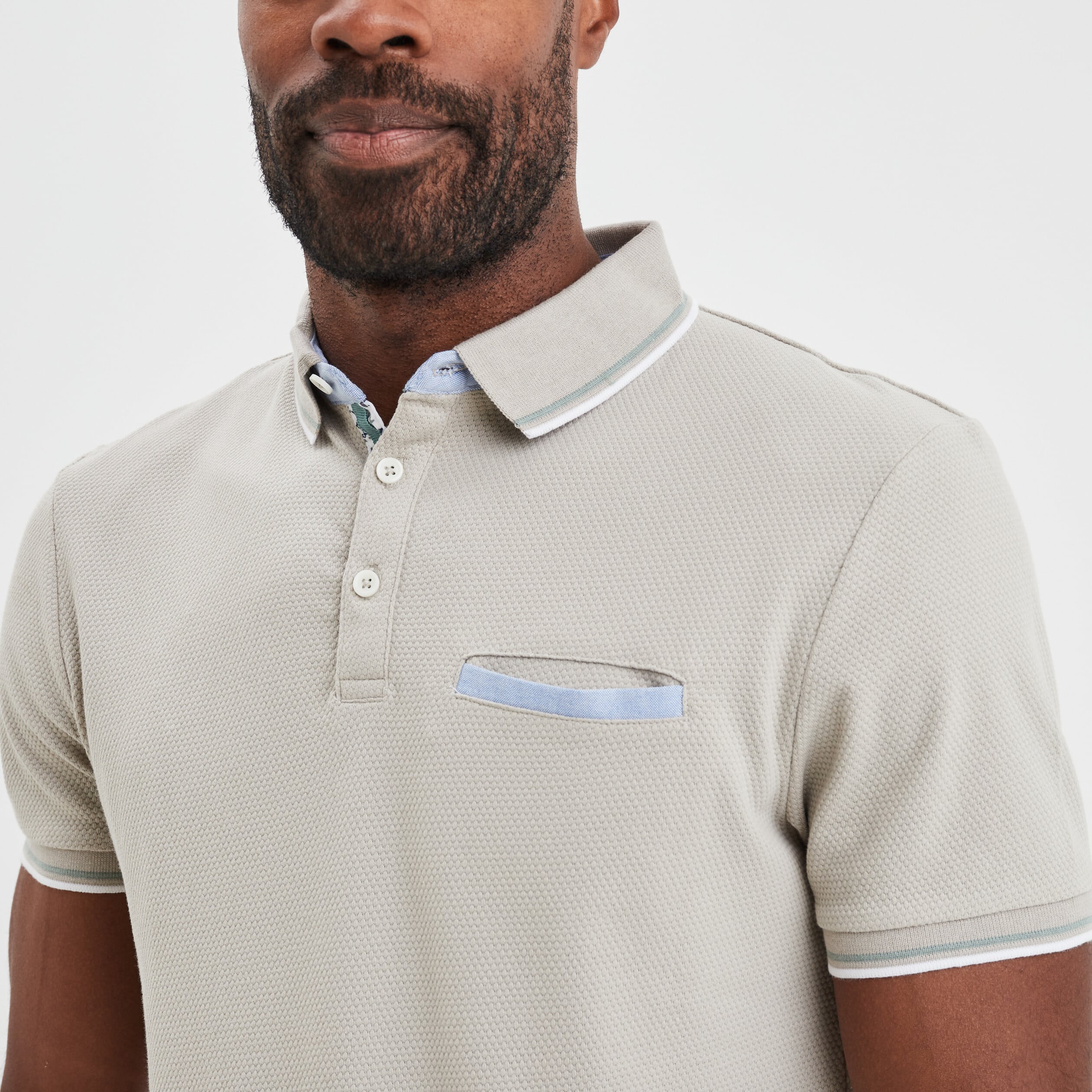 Polo piqu&eacute; manches courtes coton gris clair homme