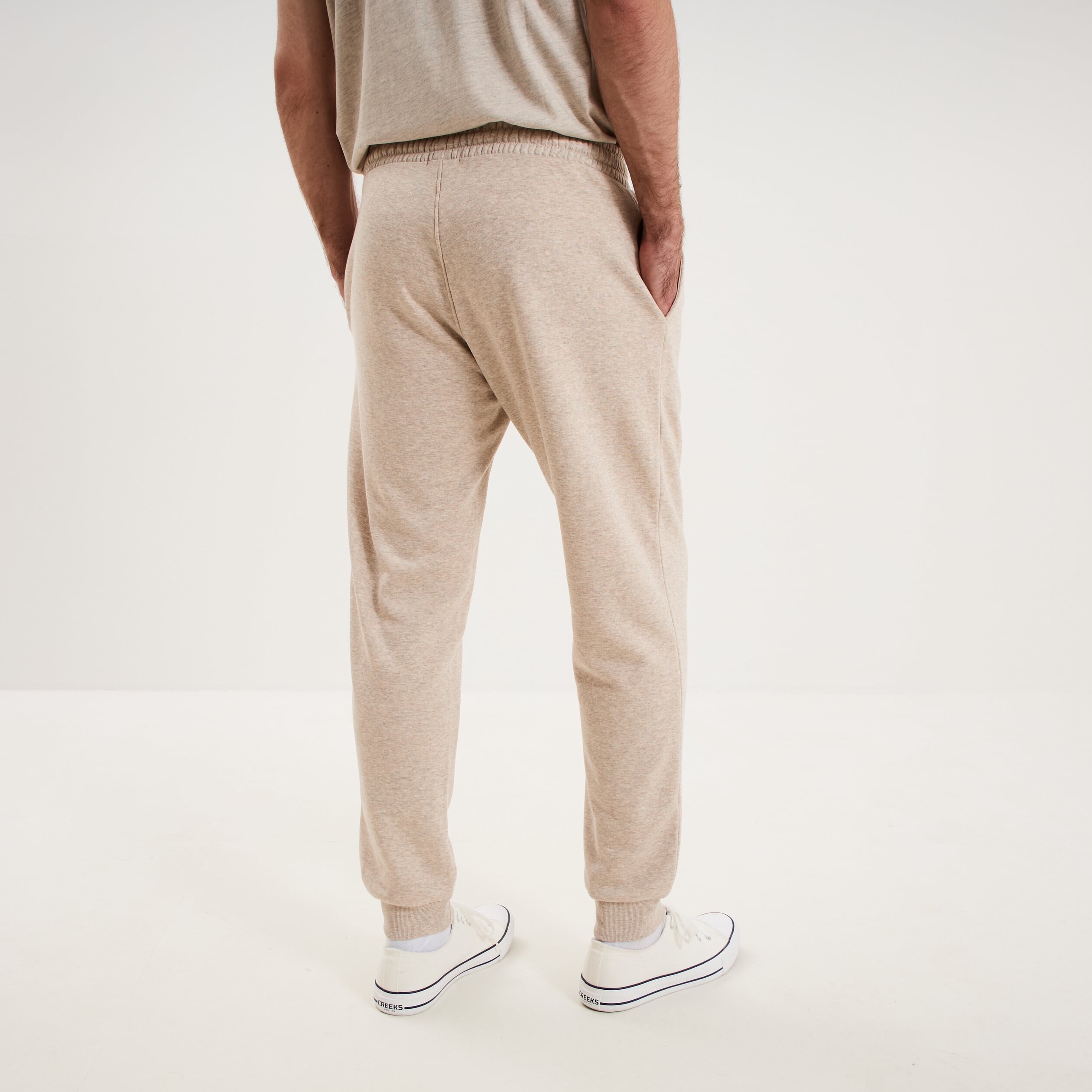 Pantalon jogging droit molleton beige homme