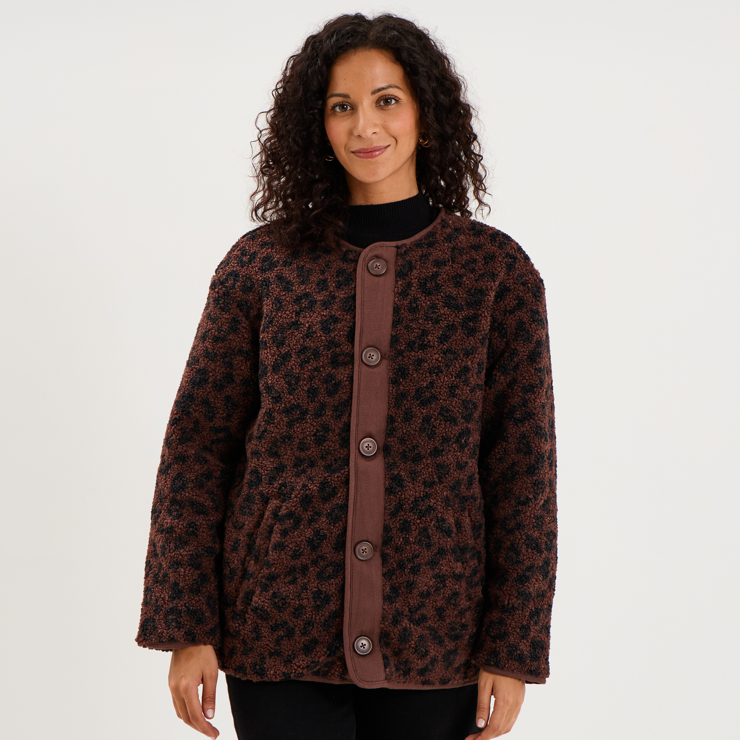 Veste r&eacute;versible matelass&eacute;e et polaire marron fonc&eacute; femme