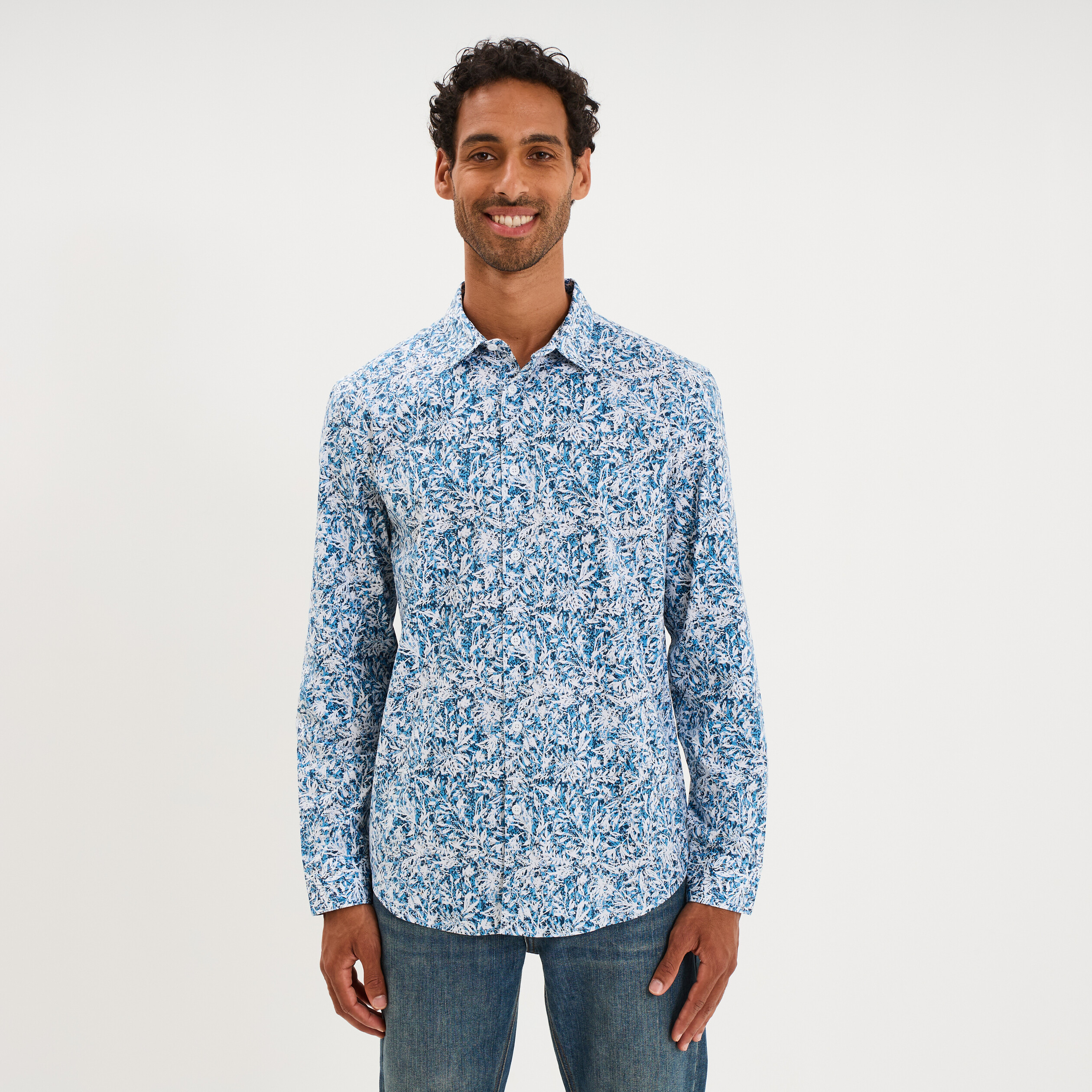 Chemise ajust&eacute;e manches longues bleu homme
