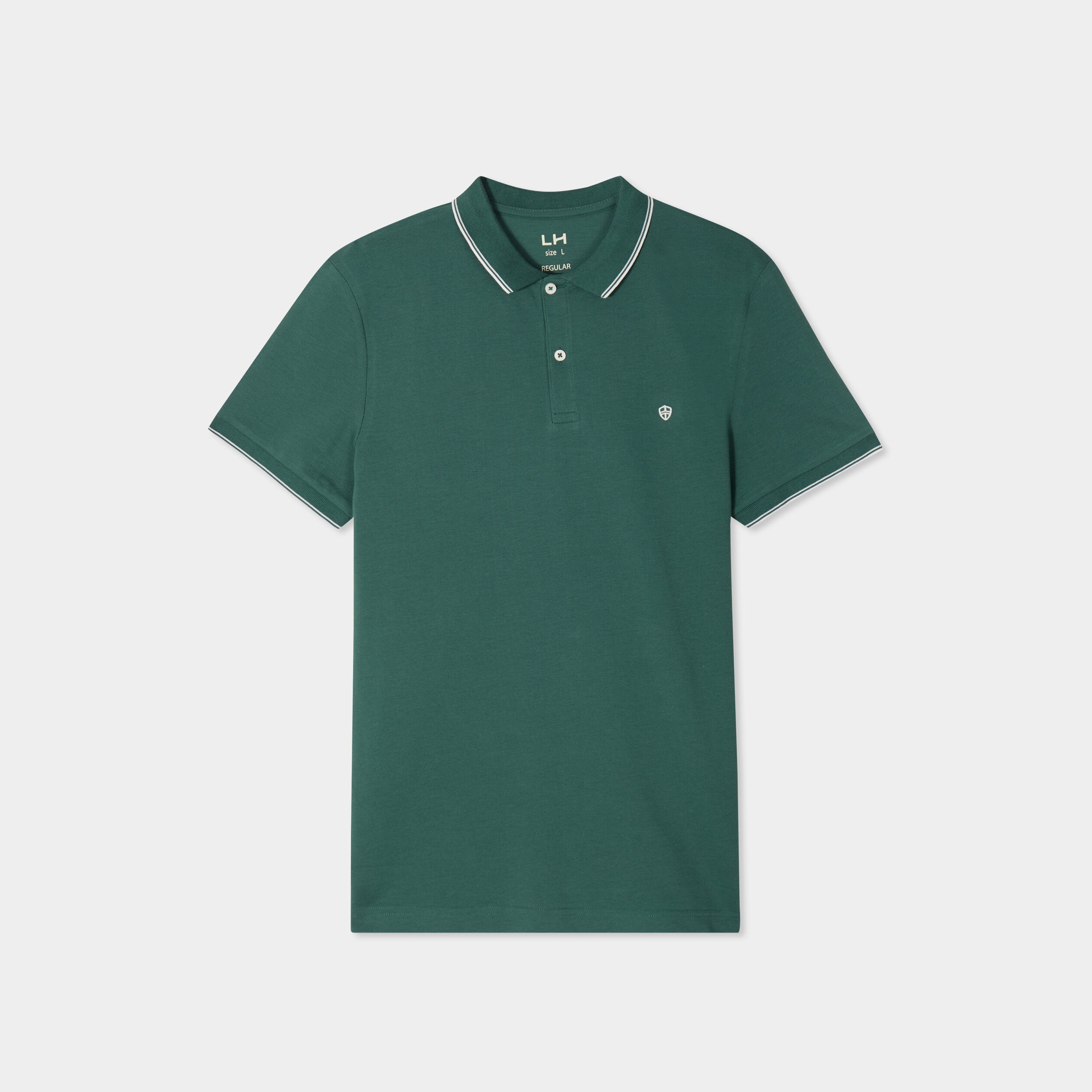 Polo manches courtes bords contrastés vert canard homme