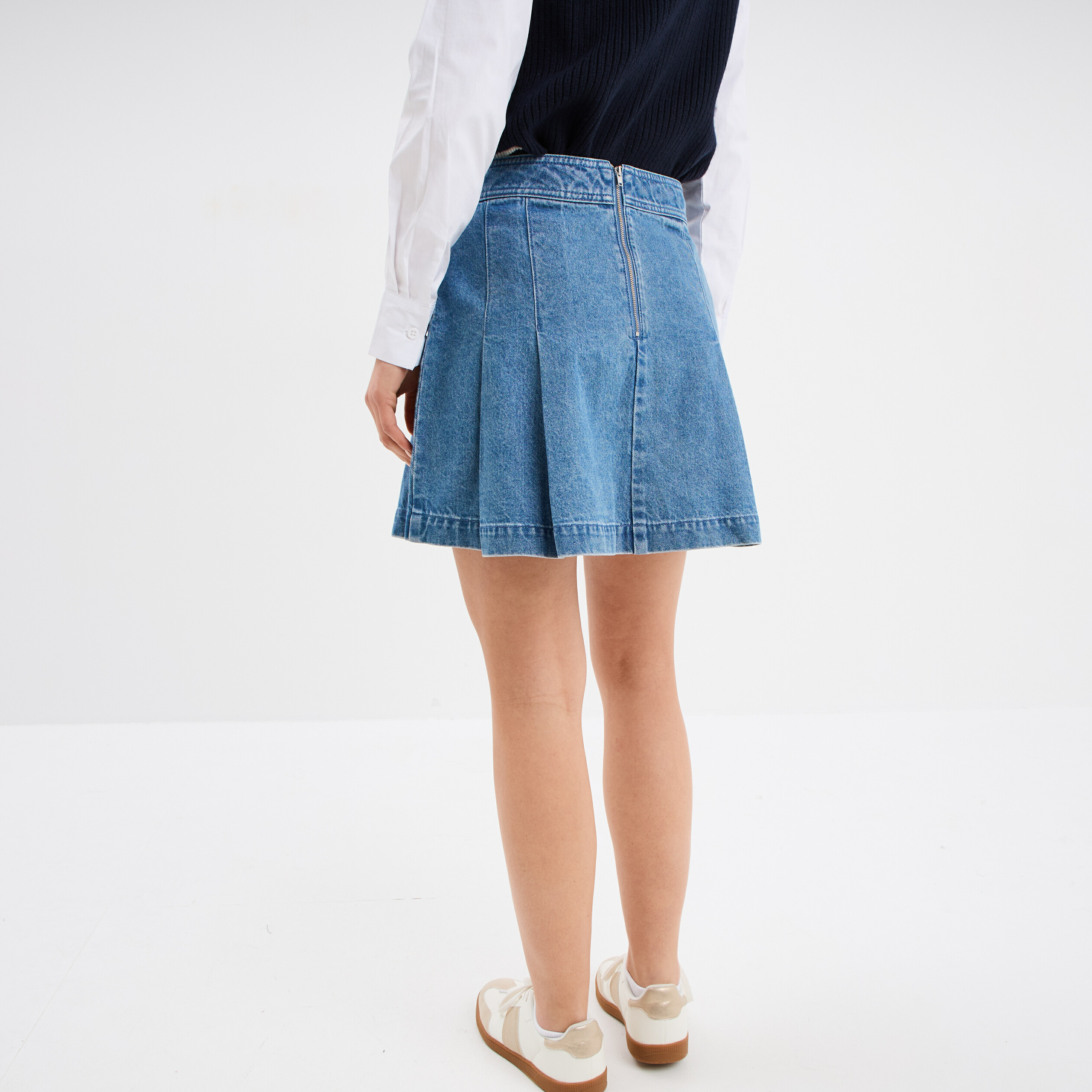 jupe plissee courte en jean denim double stone femme Jupe plissée courte en jean denim double stone femme