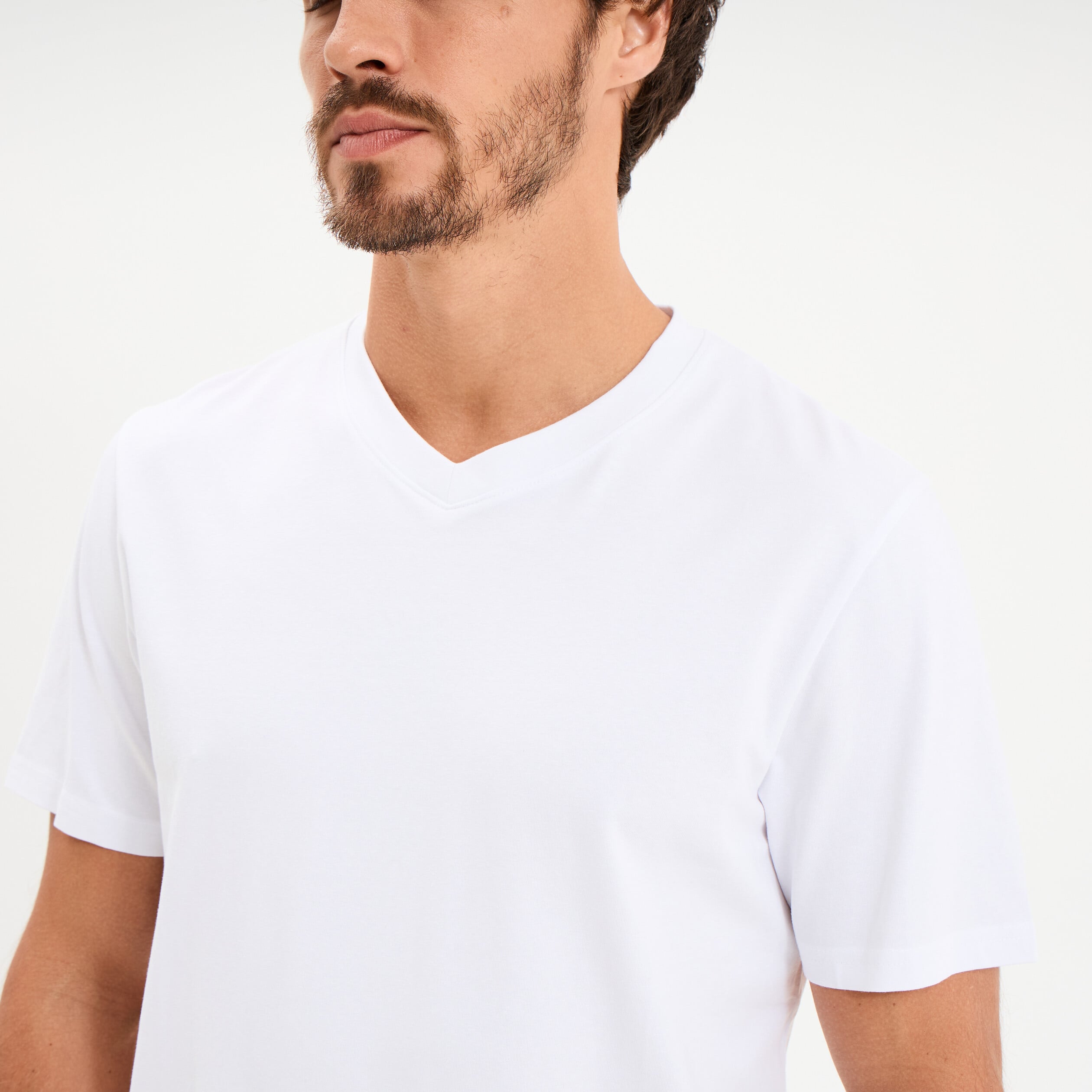 T-shirt col V slim stretch blanc homme