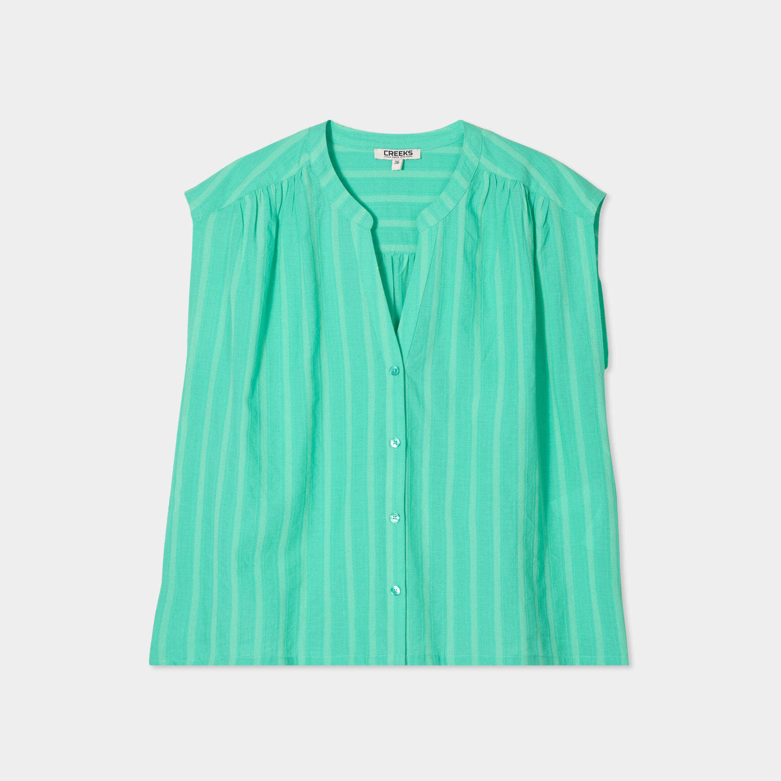 blouse sans manches col tunisien coton vert menthe femme Blouse sans manches col tunisien coton vert menthe femme