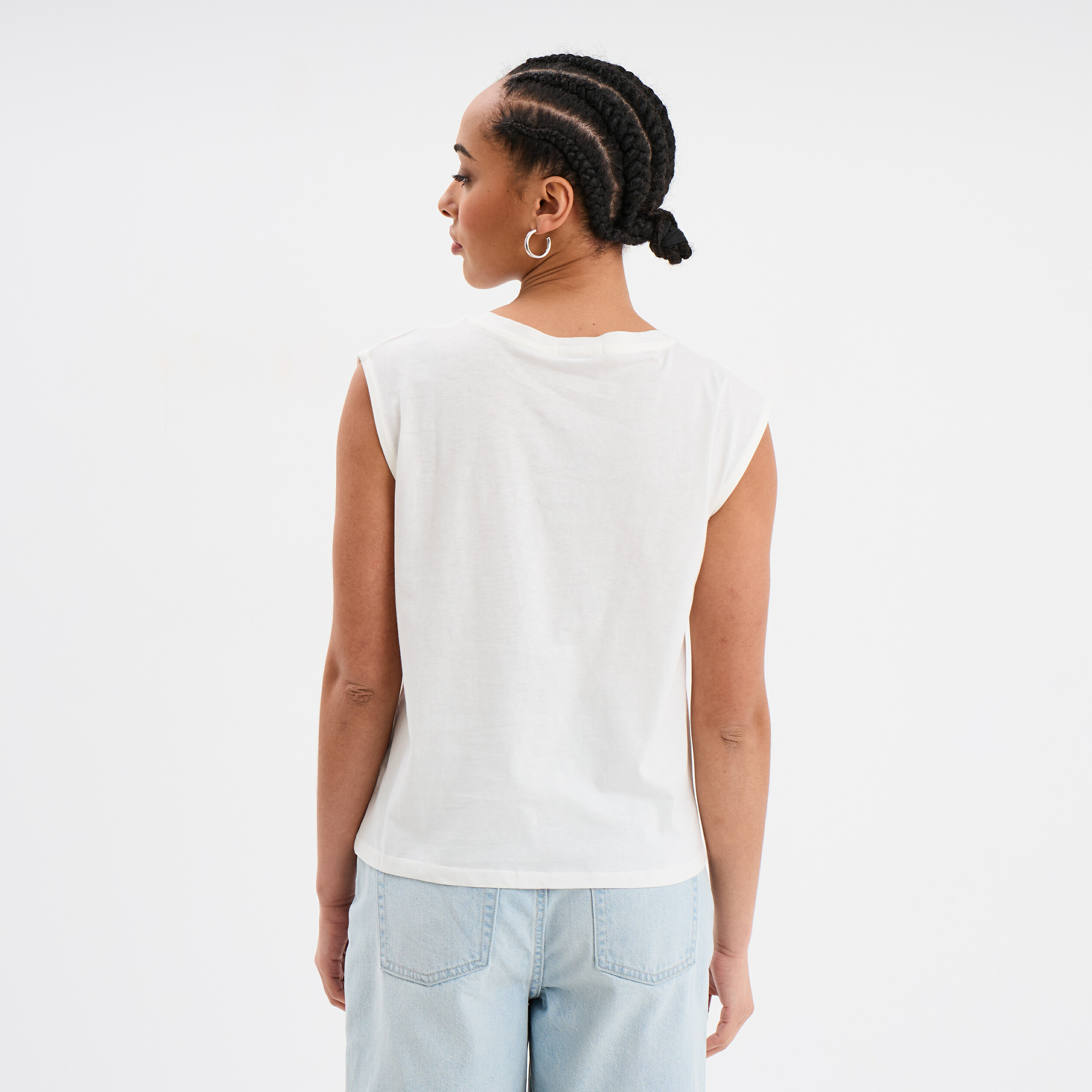 debardeur noue sans manches coton blanc femme Débardeur noué sans manches coton blanc femme