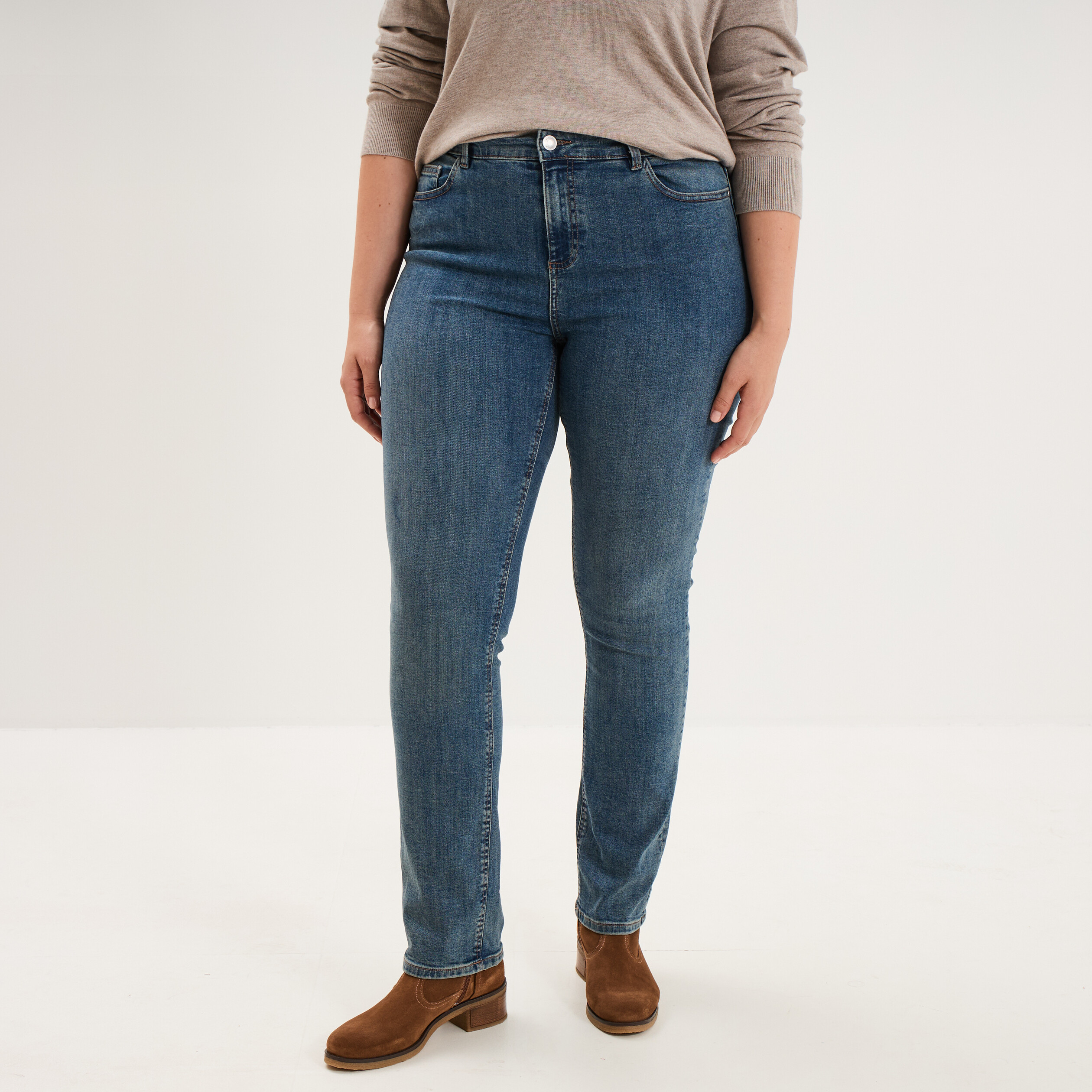 Jeans droit taille haute denim dirty femme grande taille
