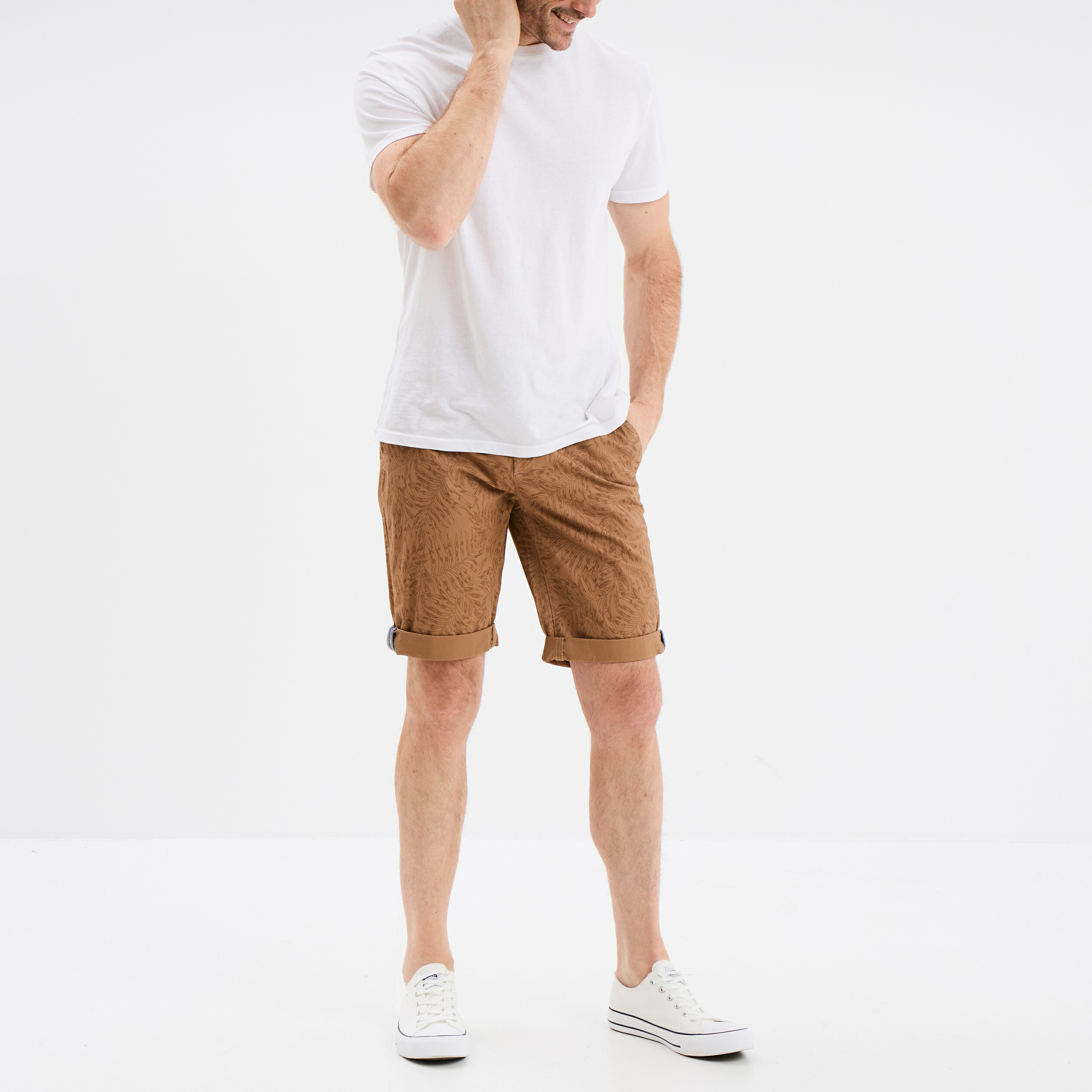 Bermuda short chino droit coton stretch sable homme