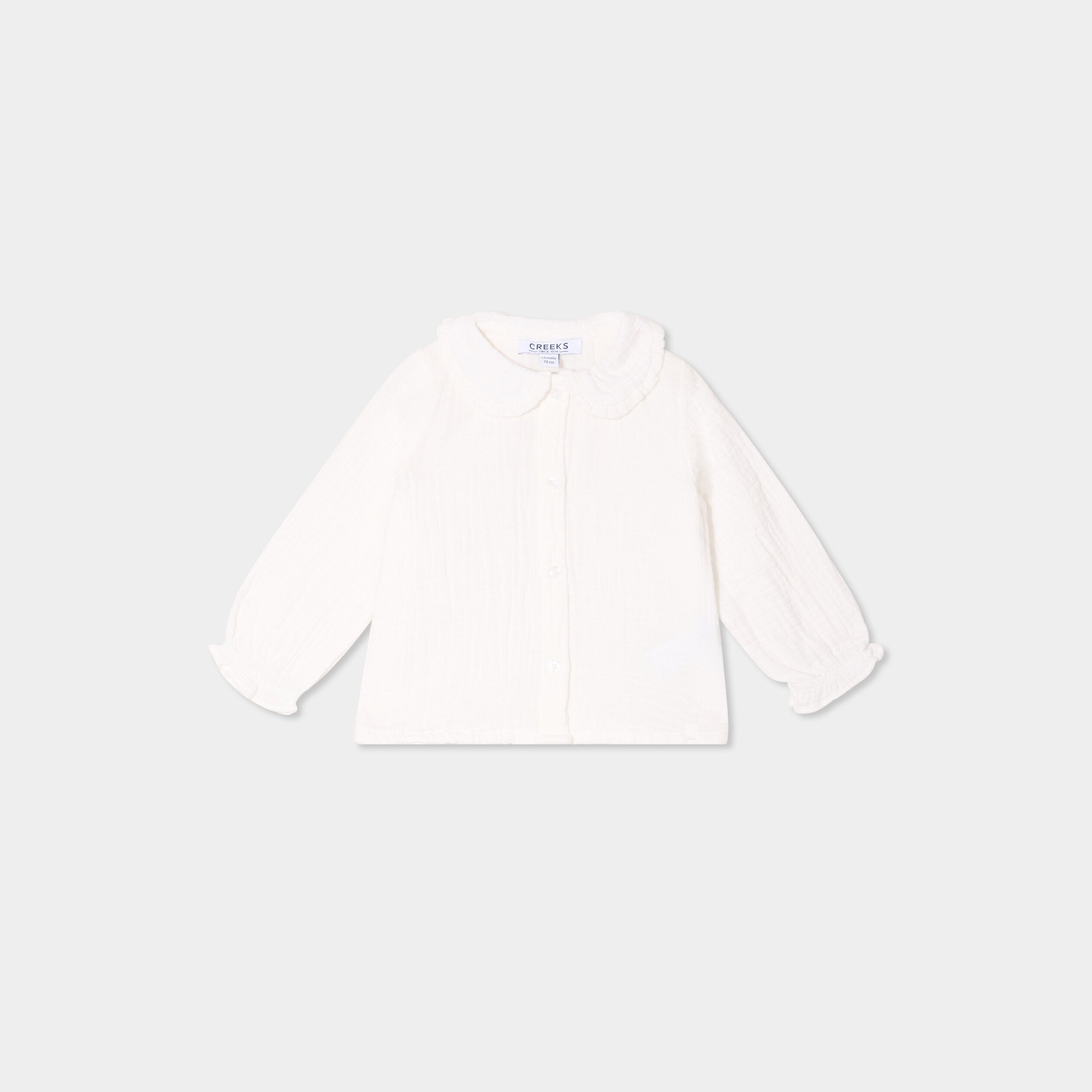 blouse col claudine gaze de coton blanc bebef Blouse col claudine gaze de coton blanc bébé fille