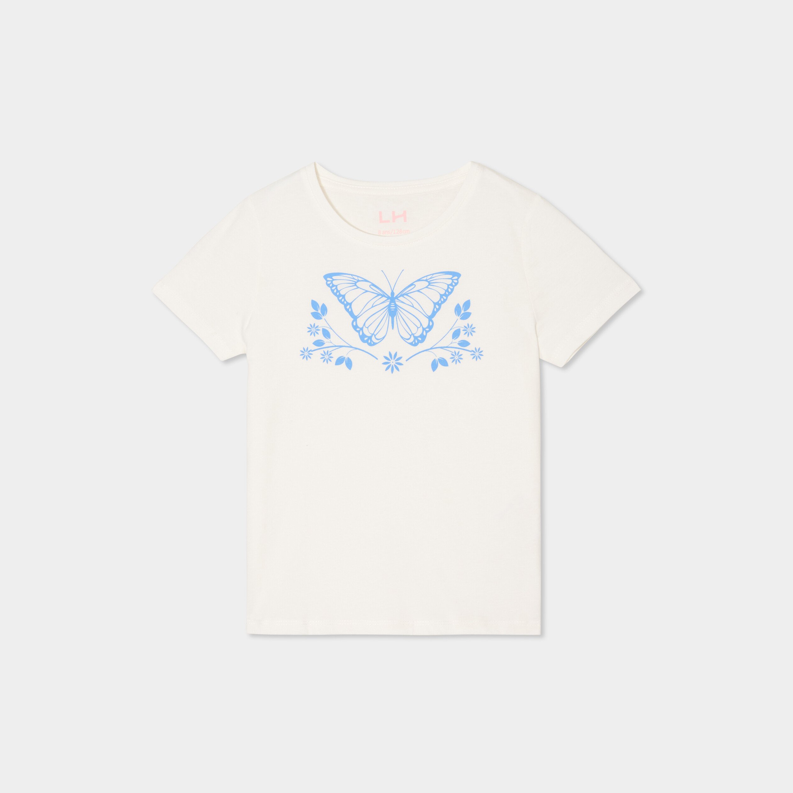 t shirt col rond manches courtes coton ivoire fille T-shirt col rond manches courtes coton ivoire fille