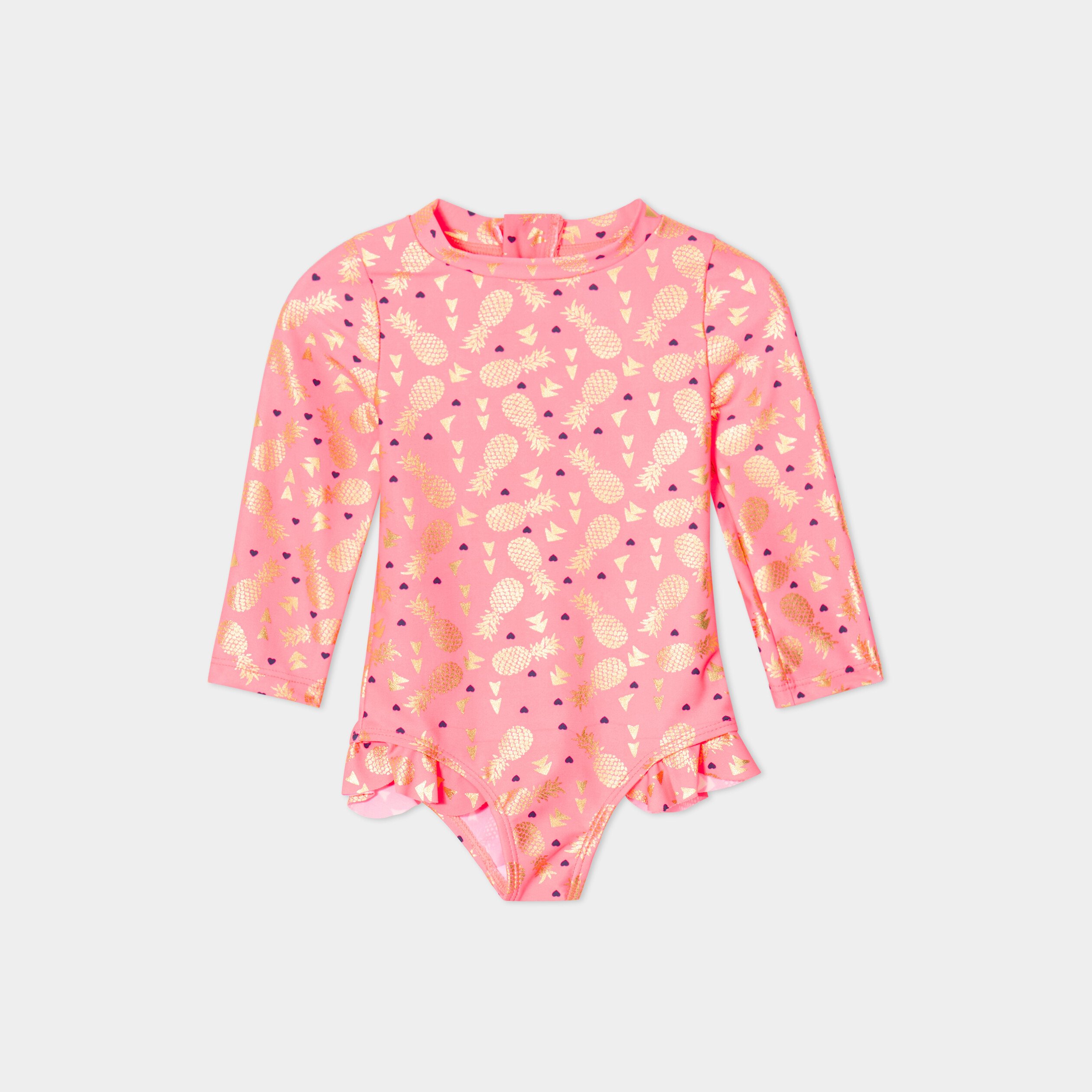 combinaison de bain manches longues orange corail bebef Combinaison de bain manches longues orange corail bébé fille