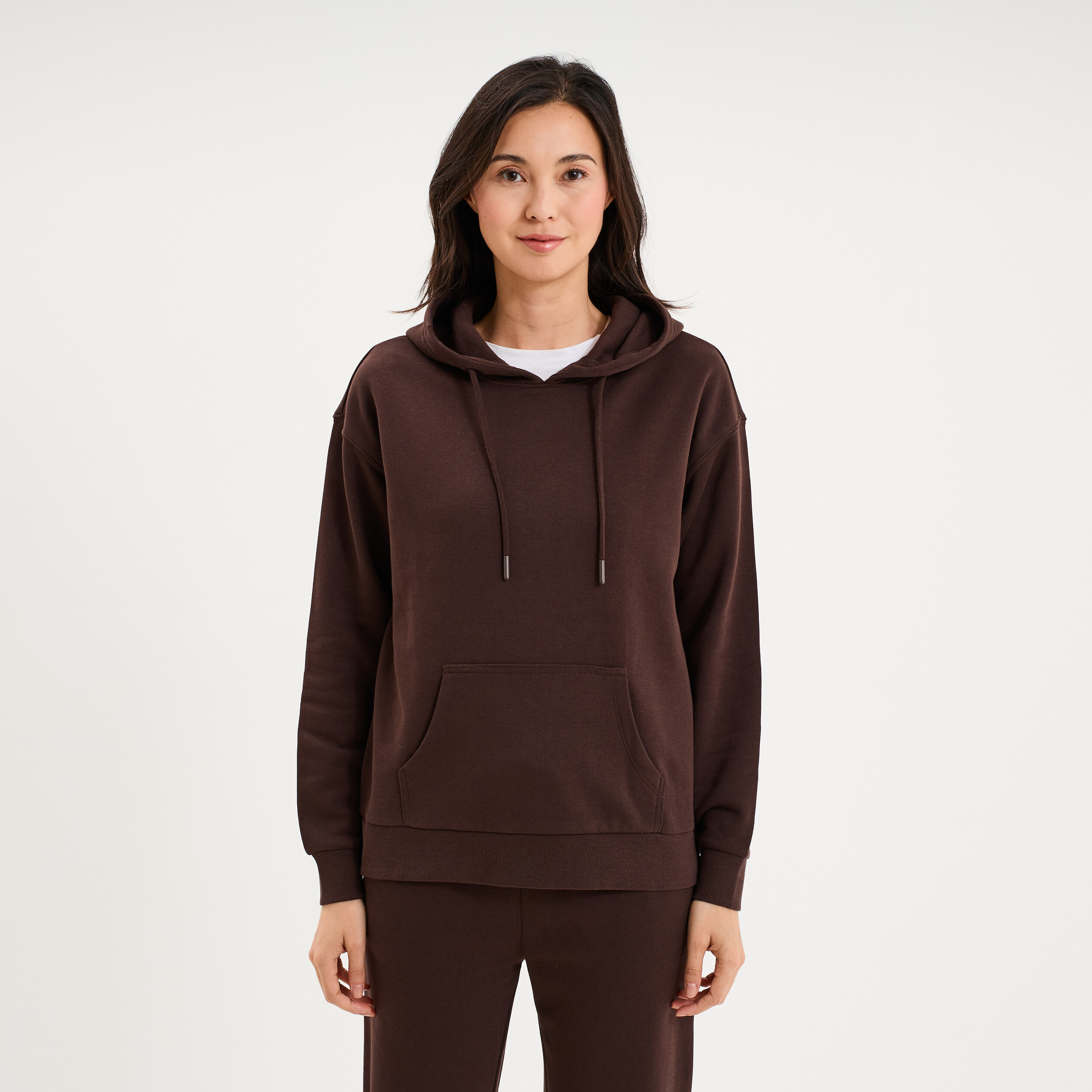 Sweat hoodie 1 poche &agrave; capuche marron fonc&eacute; femme