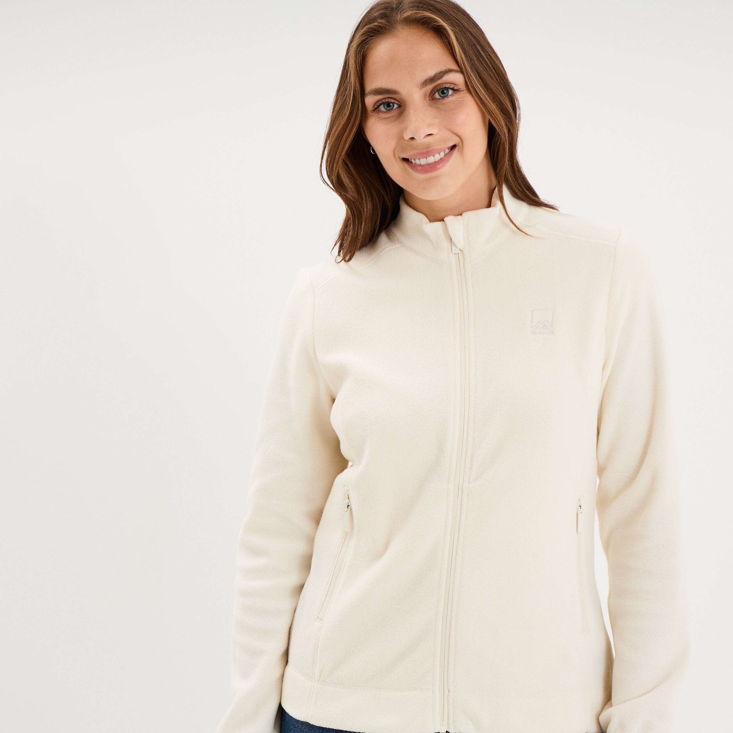 Gilet polaire zipp&eacute; manches longues blanc femme